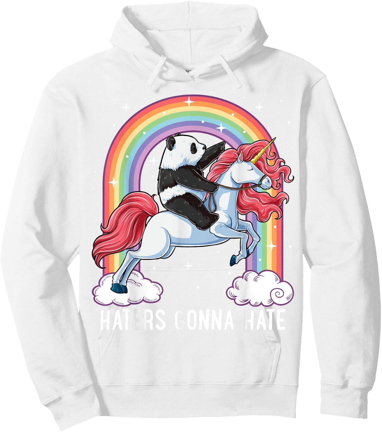Panda Riding Unicorn Funny Haters Gonna Hate Pandicorn Girls Hoodie - Hoodie | White