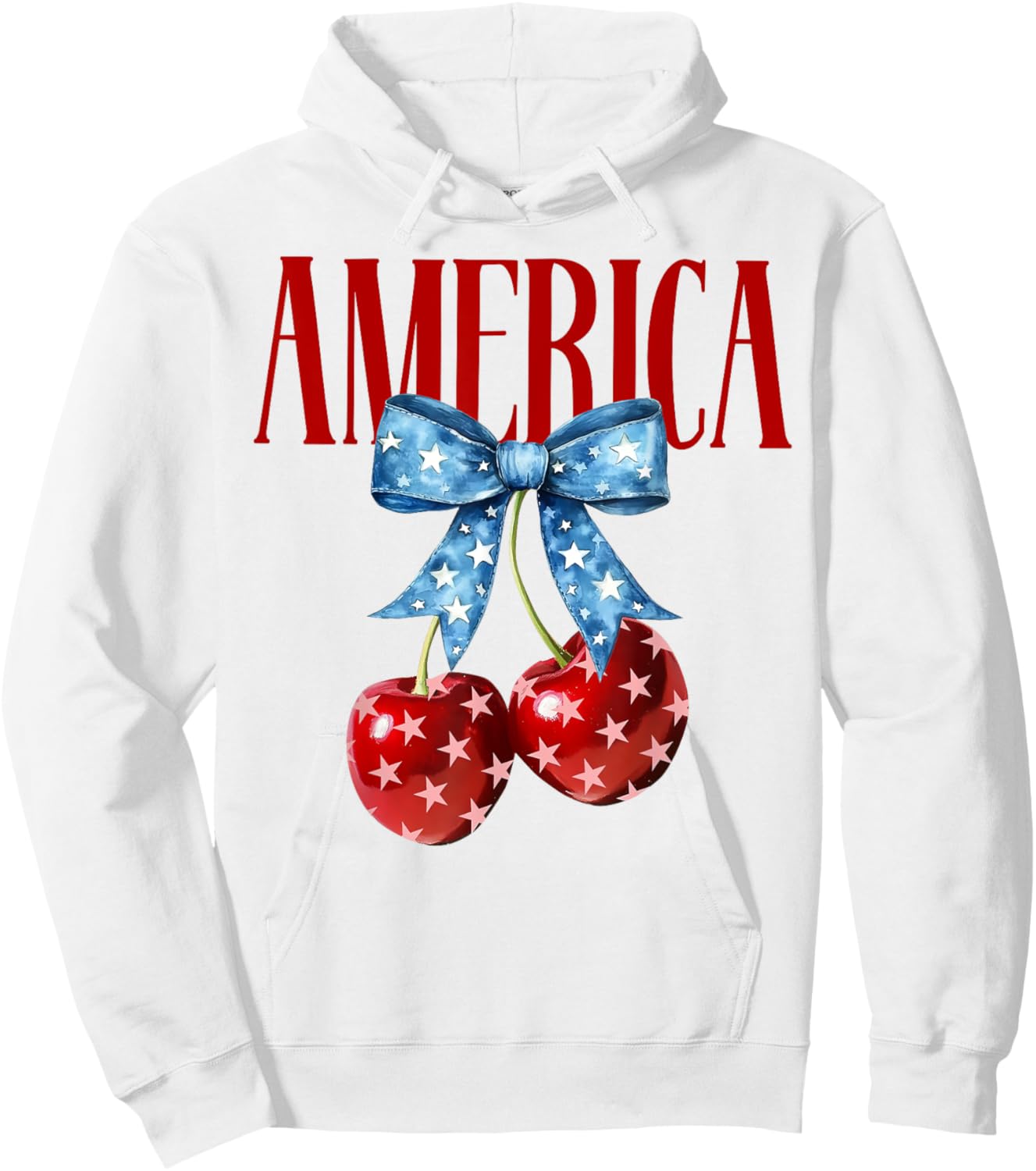 Groovy America Coquette Bow Cherry 4th Of July America Flag Hoodie - Hoodie | White