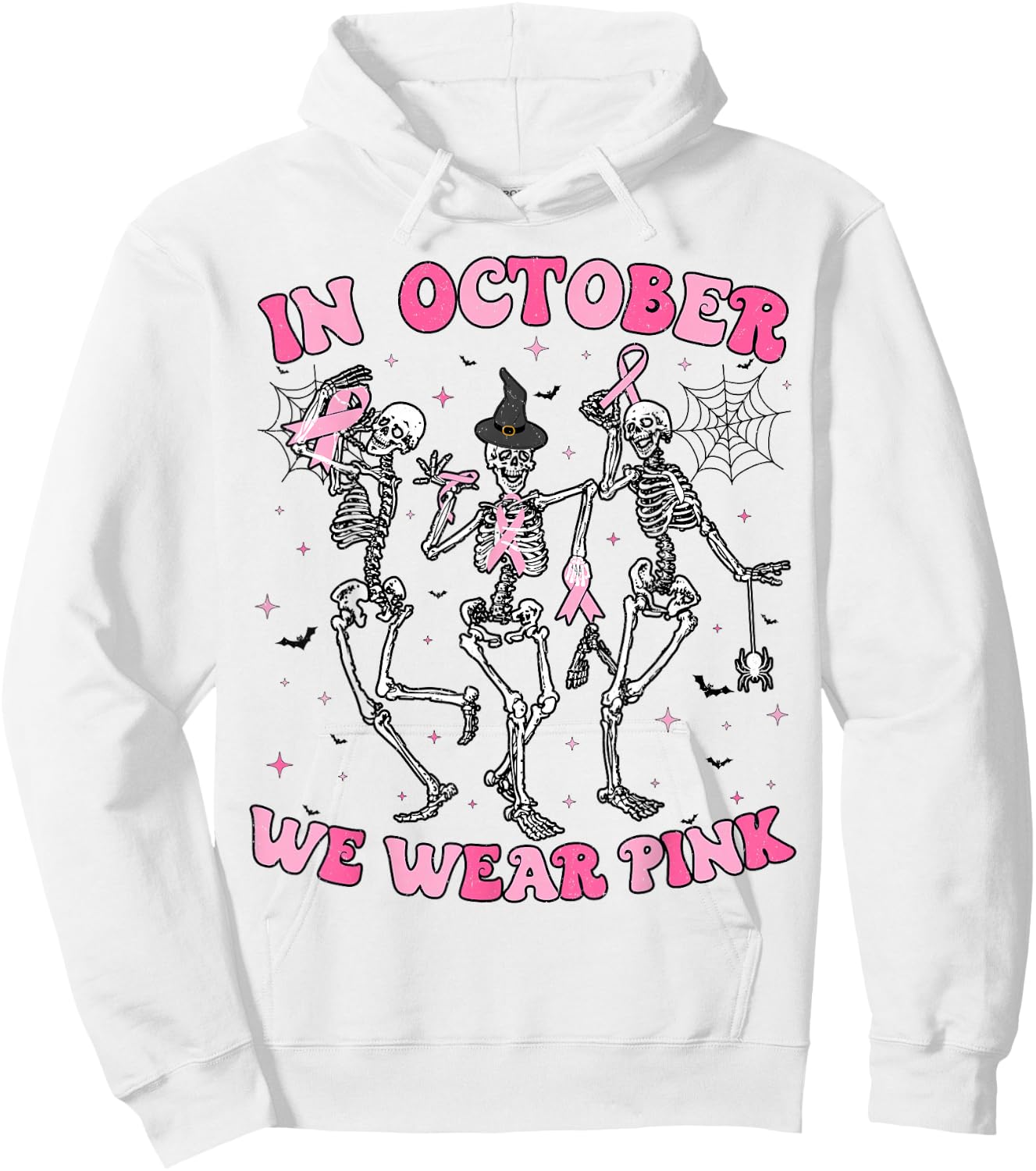 In October We Wear Pink Halloween Breast Cancer Skeleton Hoodie - Hoodie | White
