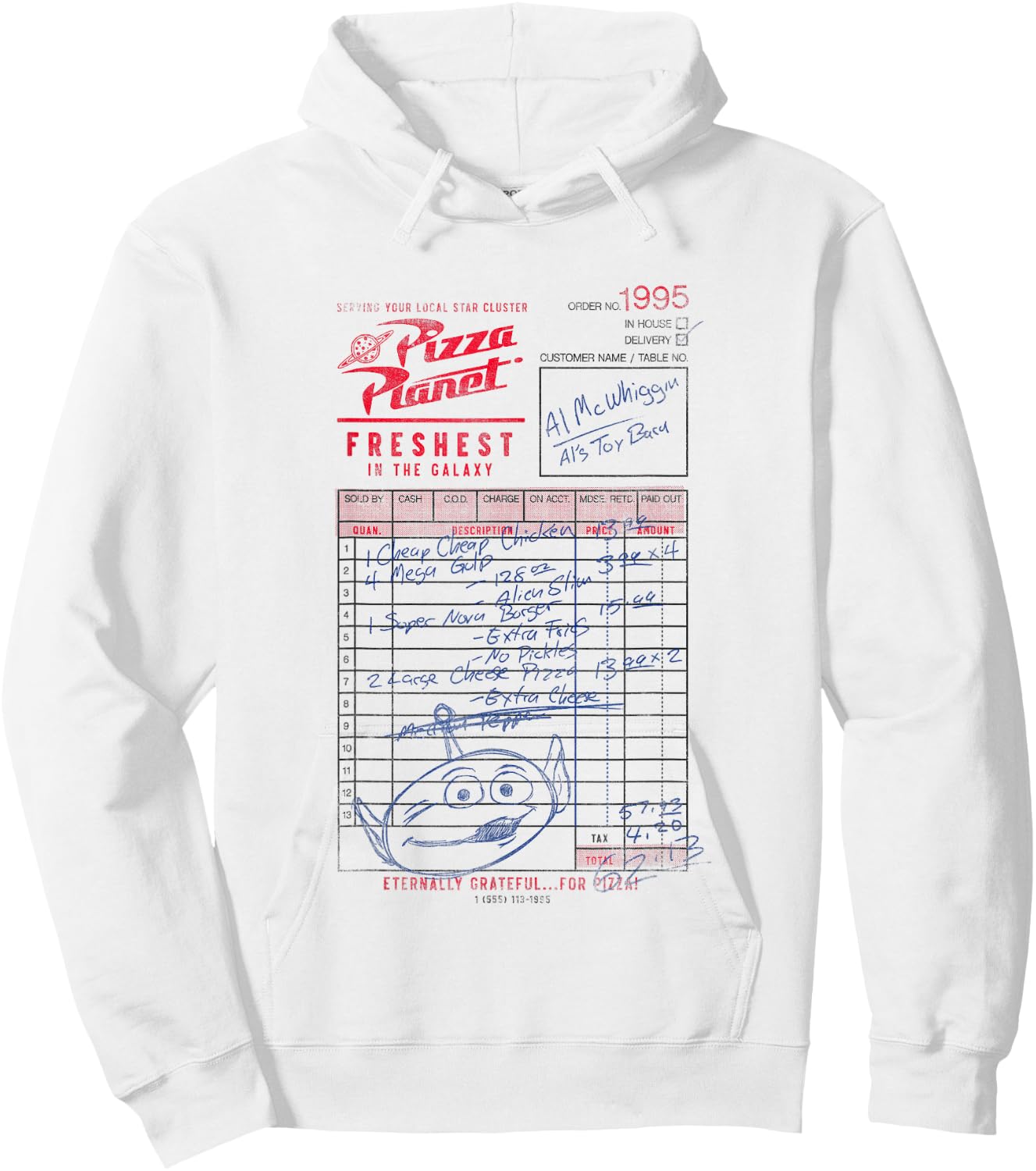 Disney Pixar Toy Story Pizza Planet Order 1995 Vintage Logo Hoodie - Hoodie | White