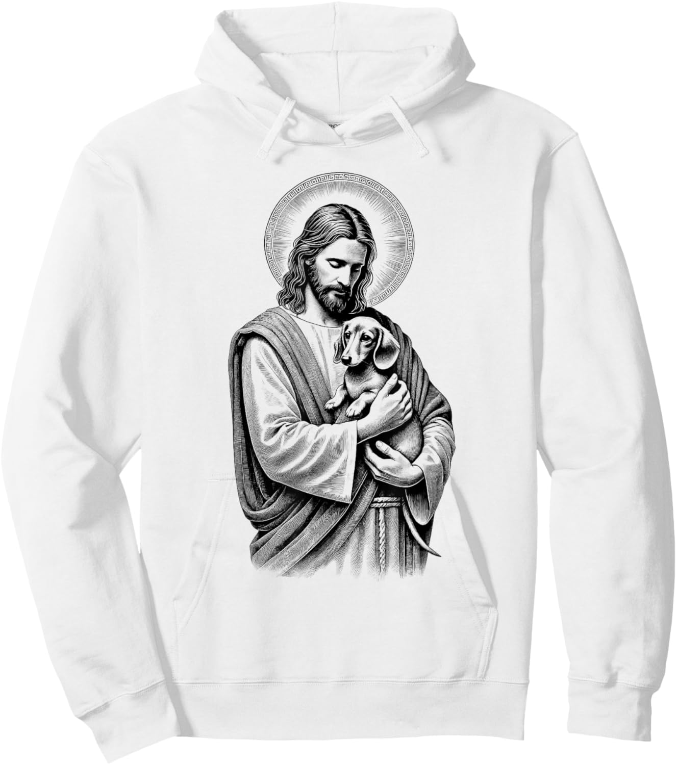 Vintage Jesus Hugging Dachshund Christian Faith Dog Lover Hoodie - Hoodie | White
