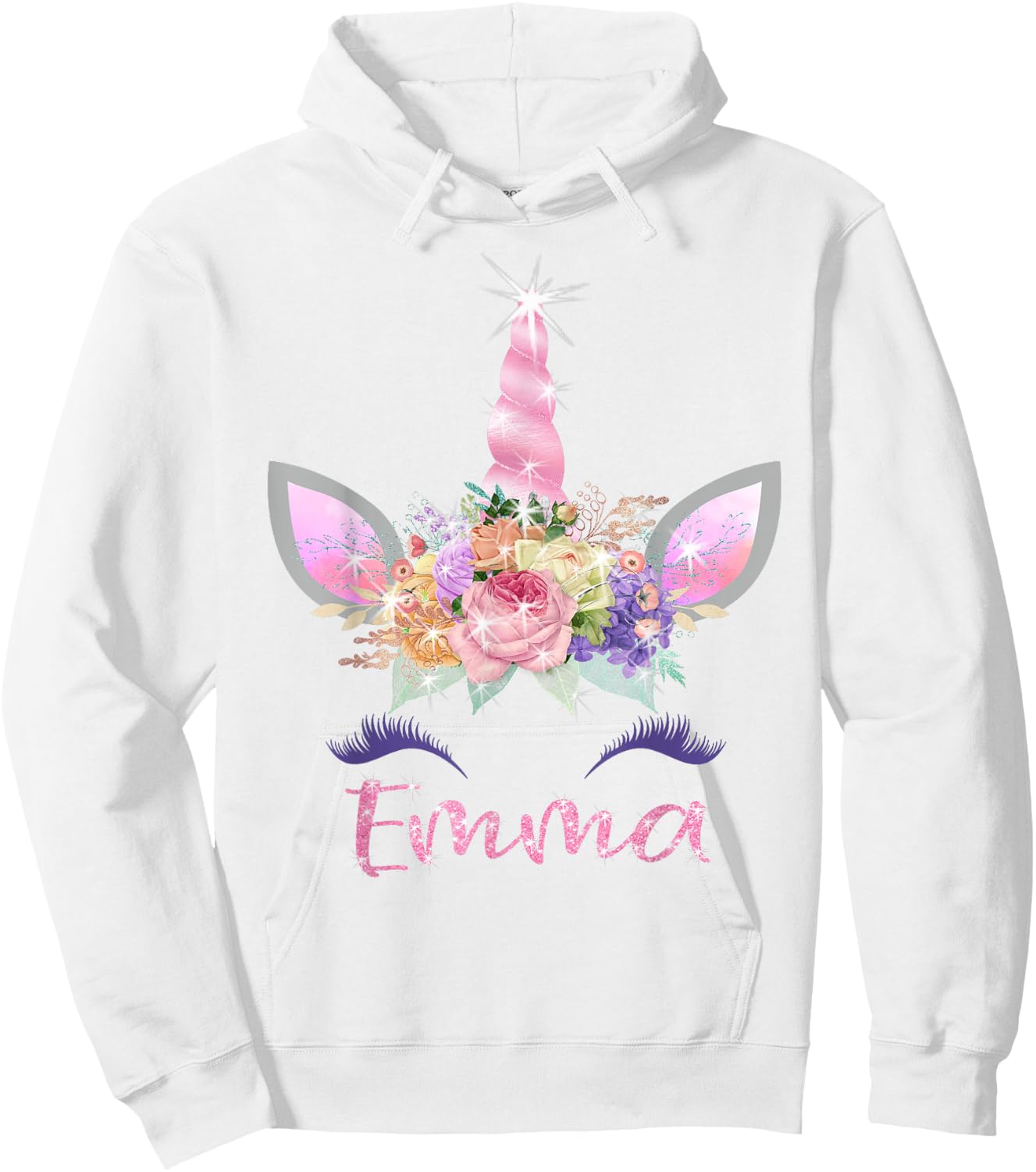 Emma: Unicorn Shirts for Girls with Name Hoodie - Hoodie | White