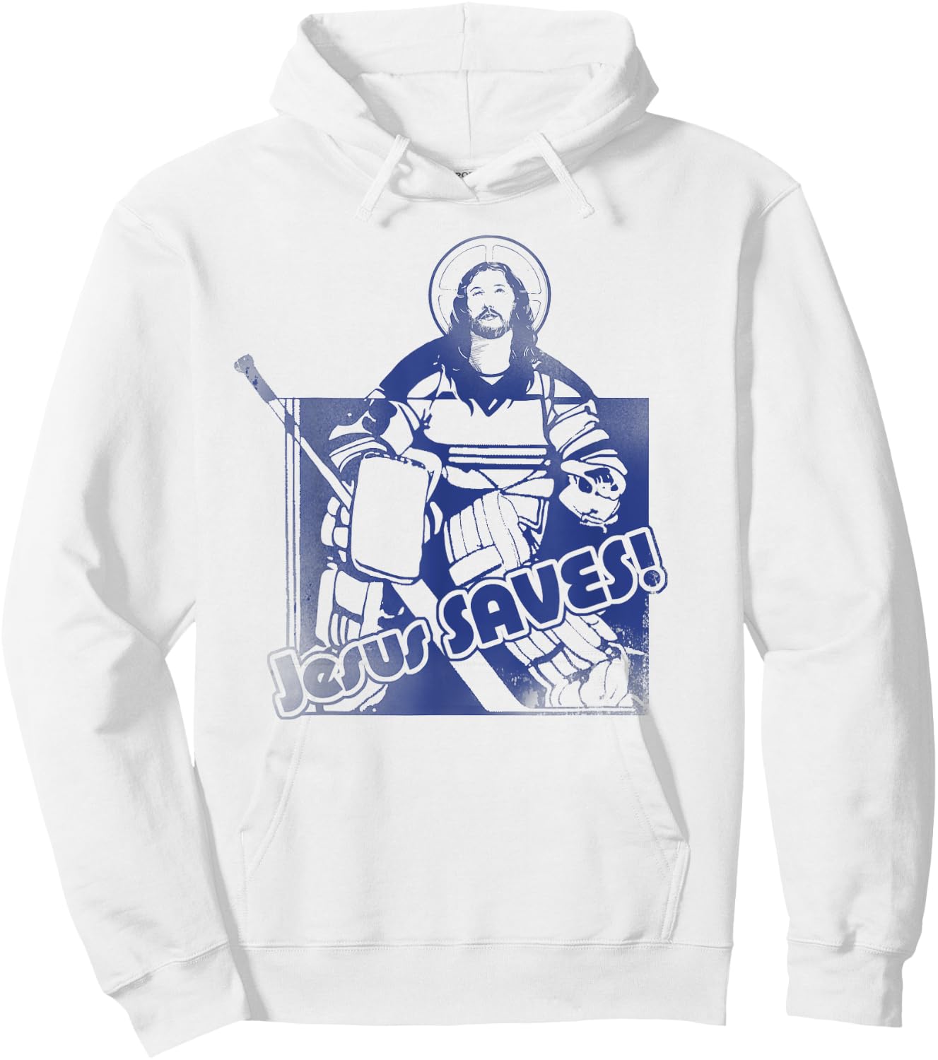 Jesus Saves Funny Hockey Adult T Shirt Hoodie - Hoodie | White