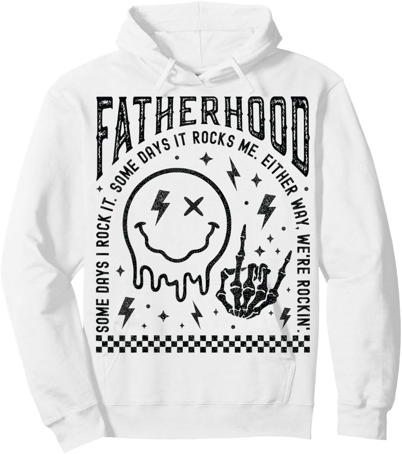 Fatherhood Rock Skeleton Dad Fathers Day Melting Smile Face Hoodie - Hoodie | White