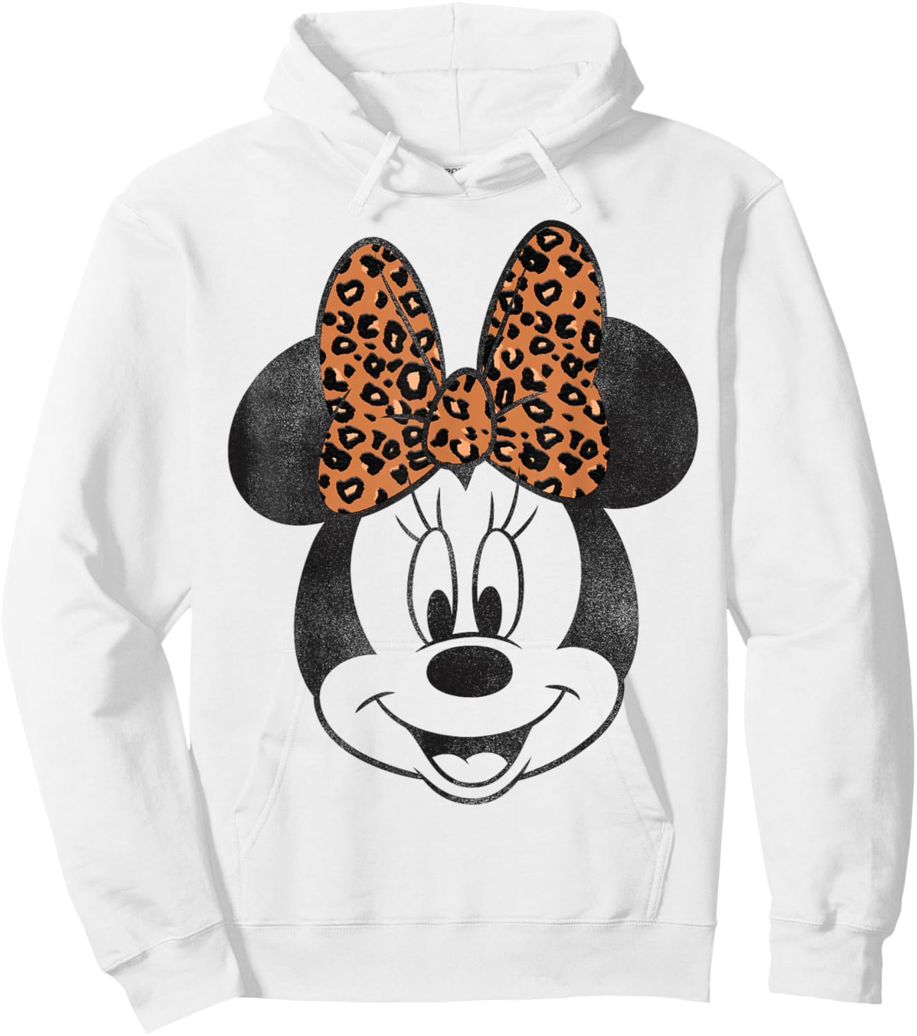Disney Minnie Mouse Distressed Vintage Leopard Bow Portrait Hoodie - Hoodie | White
