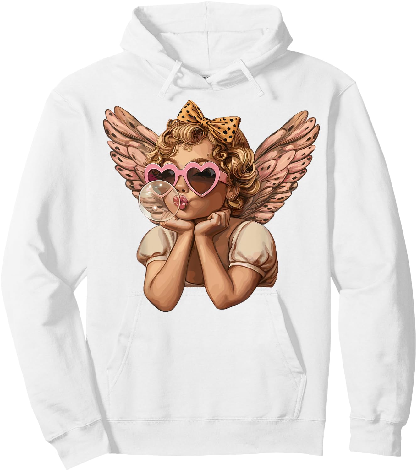 Cupid Blowing Bubble Heart Sunglasses Leopard Valentines Day Hoodie - Hoodie | White