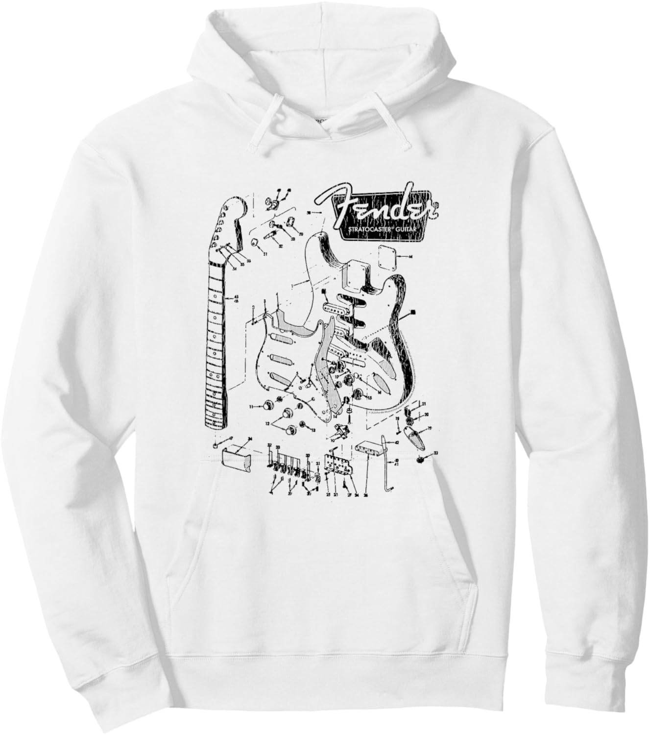 Fender Stratocaster Breakdown Schematics Hoodie - Hoodie | White