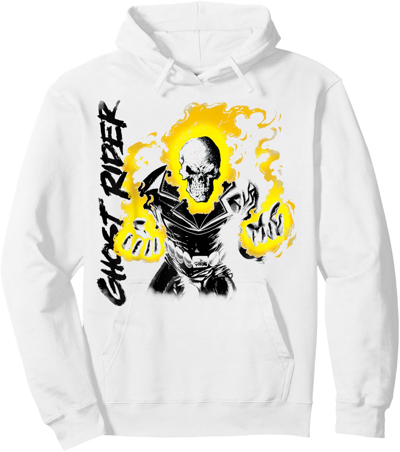Marvel Ghost Rider Retro Skull Hands Aflame Graphic Hoodie - Hoodie | White