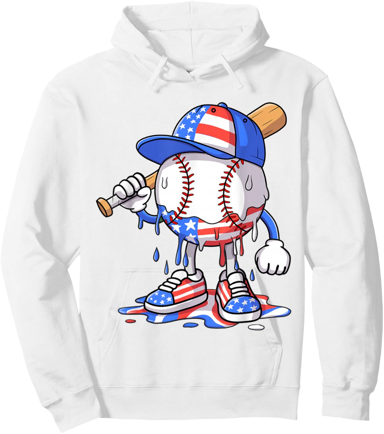 Boys 4th of July USA American Flag Baseball Ice Cream Drip Hoodie - Hoodie | White