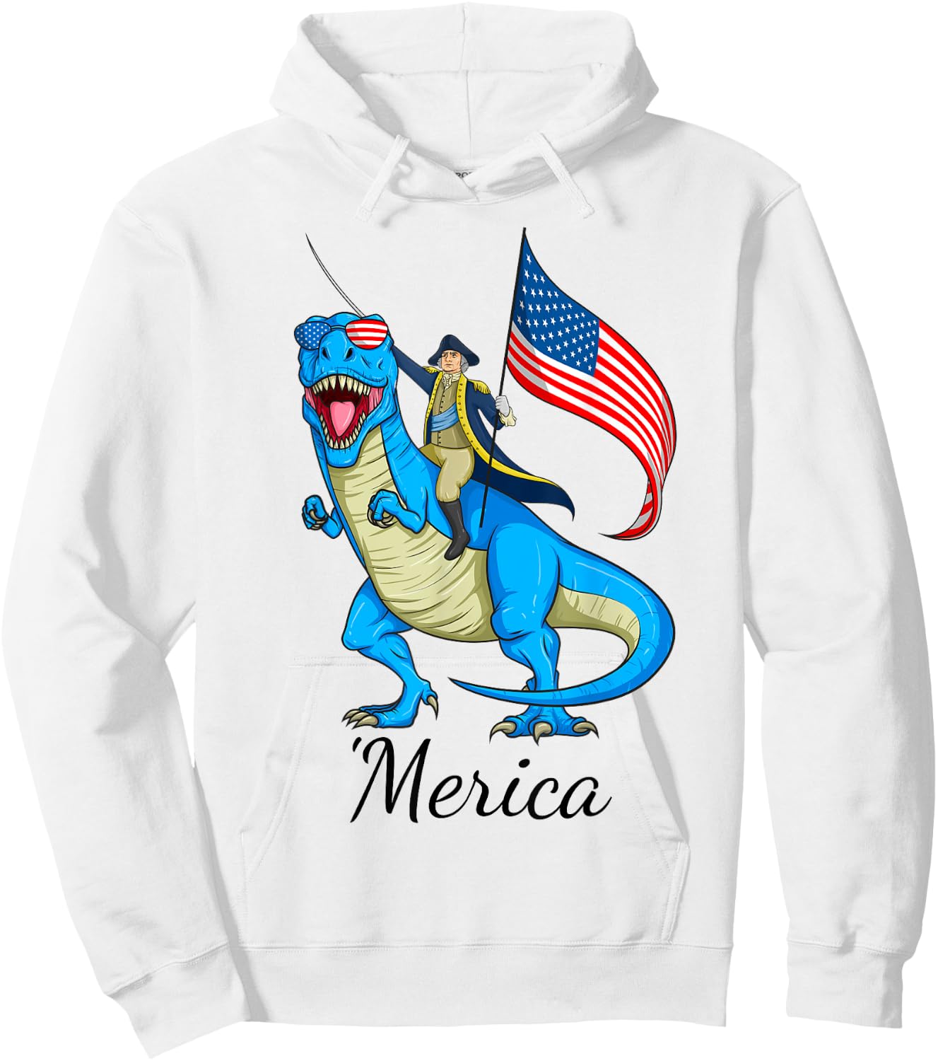 Merica Patriotic TRex Dinosaur George Washington 4th of July Hoodie - Hoodie | White