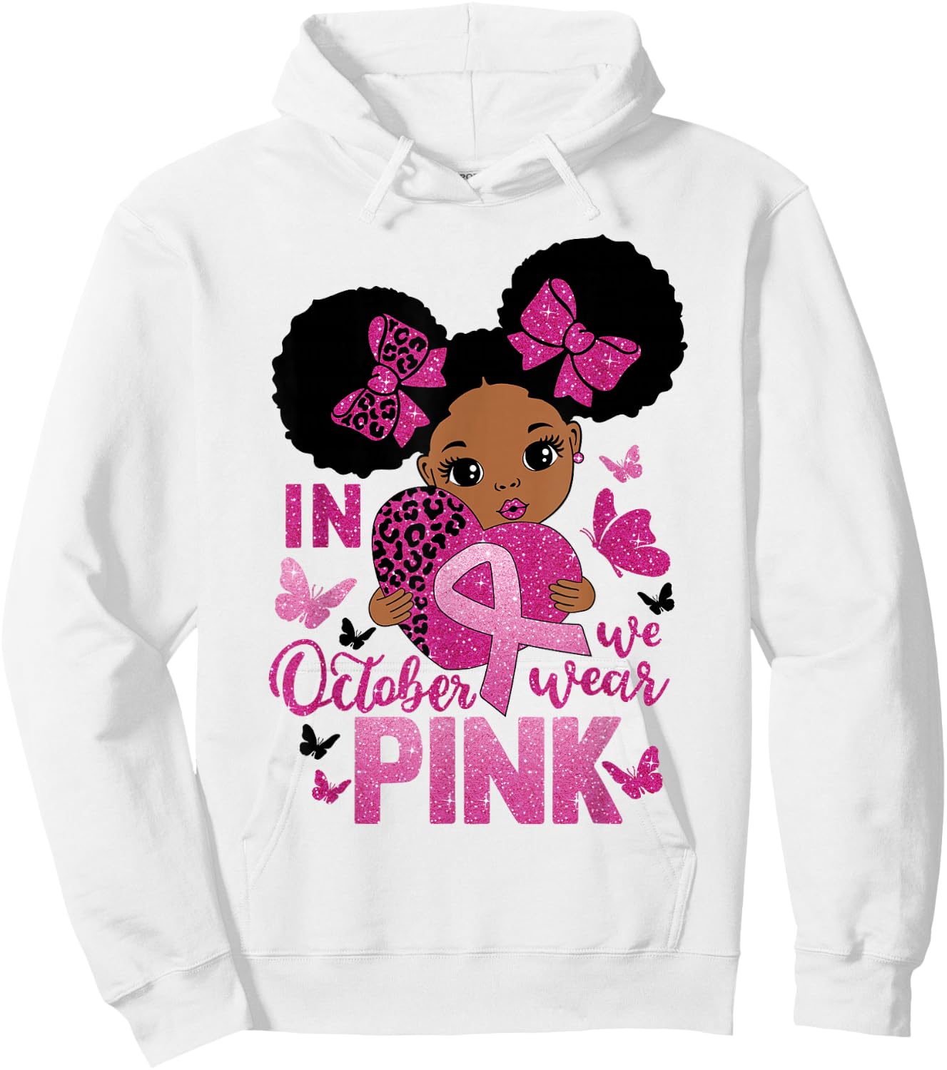 Messy Bun In October We Wear Pink Girls Toddlers Hoodie - Hoodie | White
