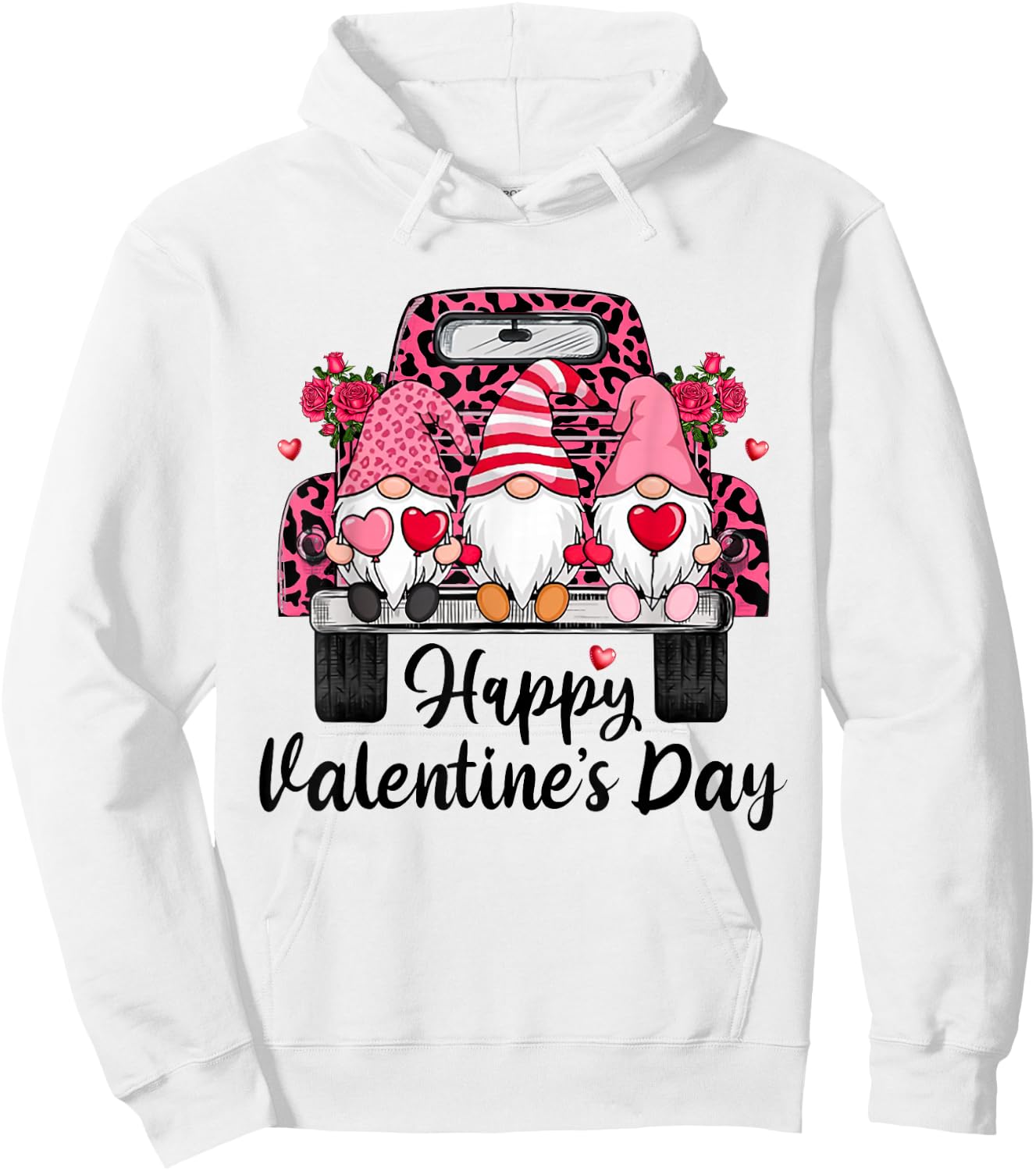 Three Gnomes and Leopard Truck Happy Valentine's Day Hoodie - Hoodie | White