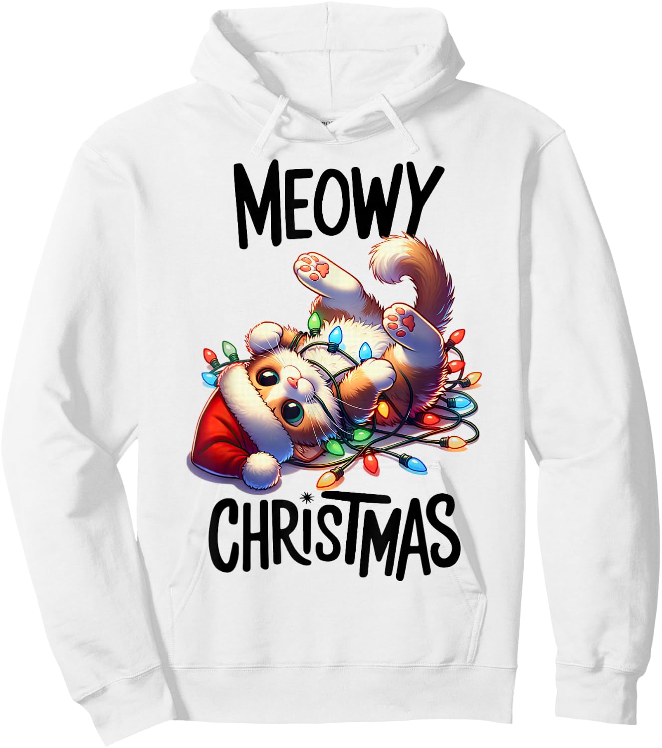 Meowy Christmas Cat Lover Funny Festive Holidays Cute Kitten Hoodie - Hoodie | White