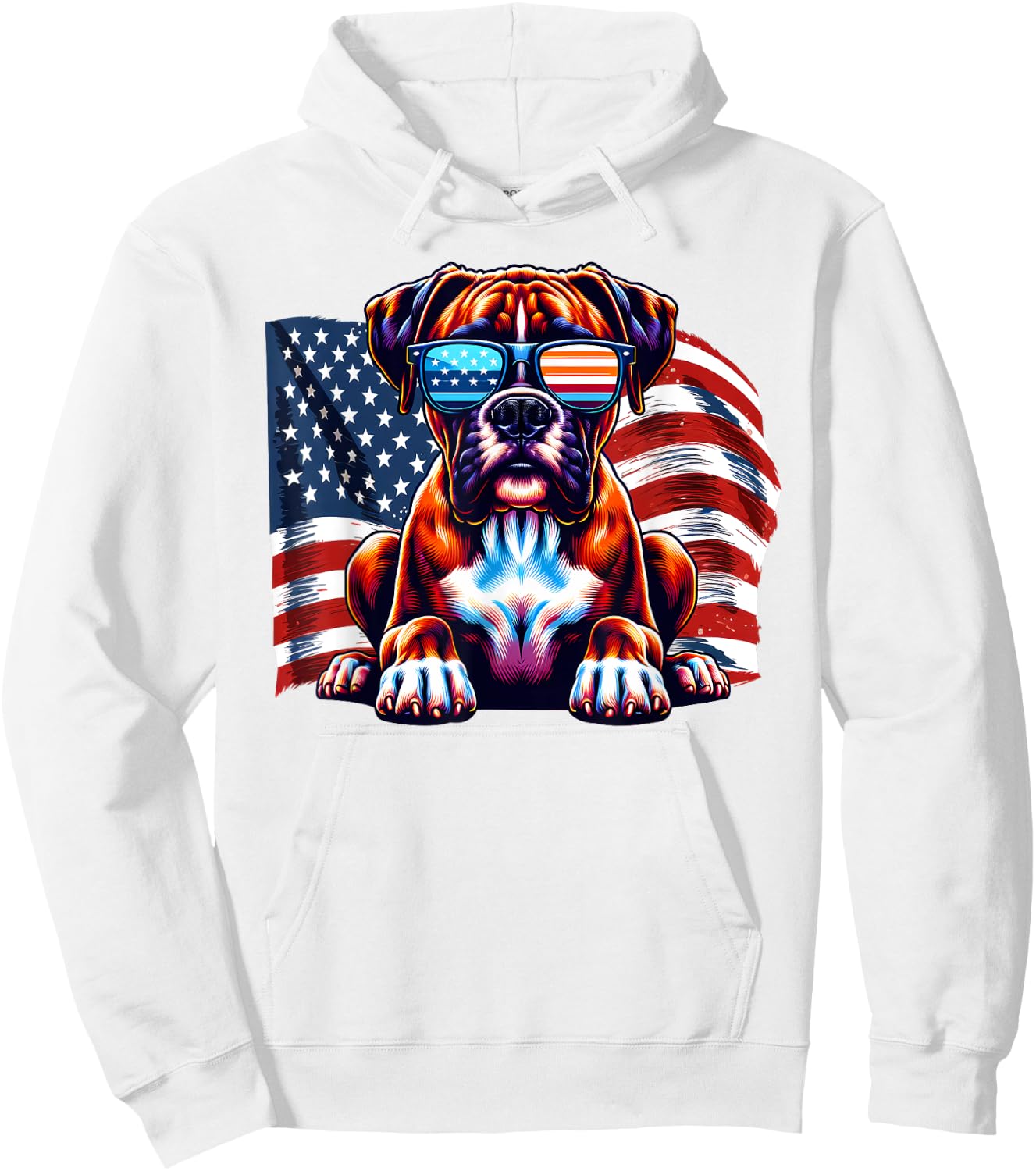 Boxer Lover American Flag Boxer Mom Dad Sunglasses Freedom Hoodie - Hoodie | White