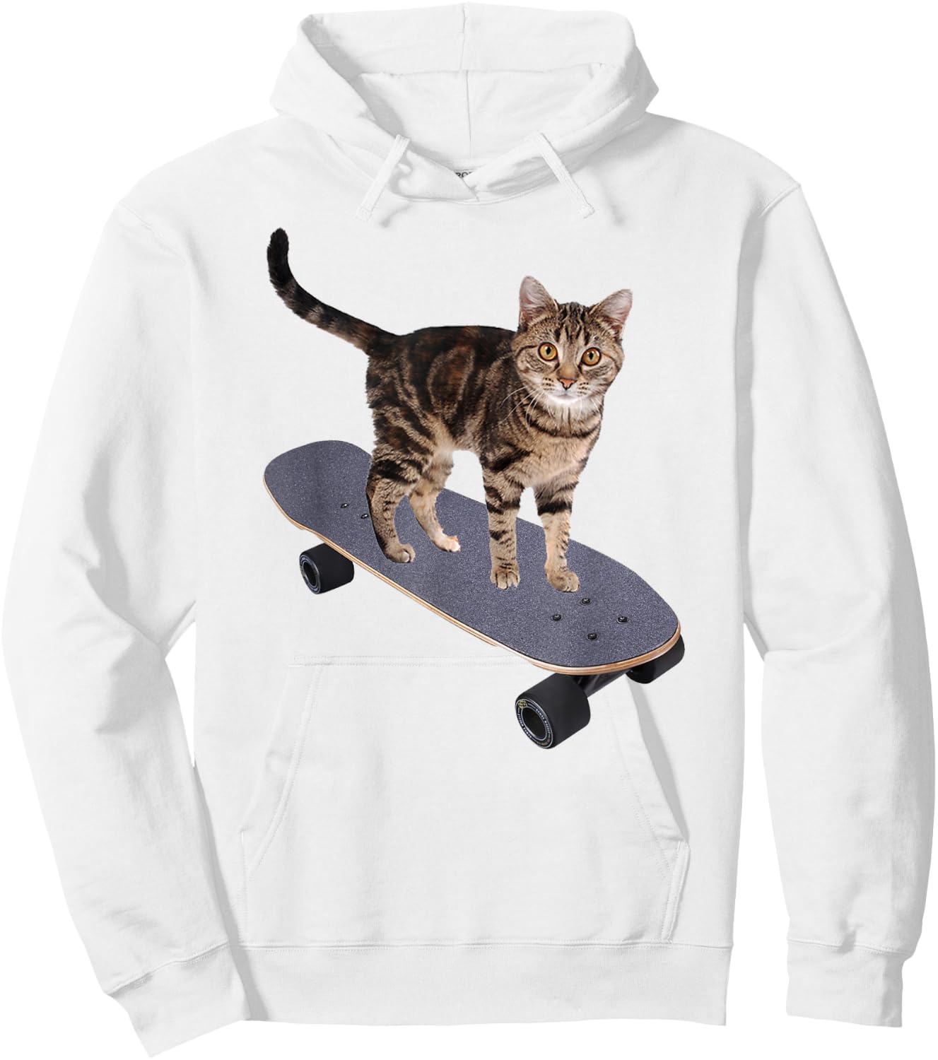Cat on Skateboard Funny Gray Tabby Kitty Women Girls Kids Hoodie - Hoodie | White