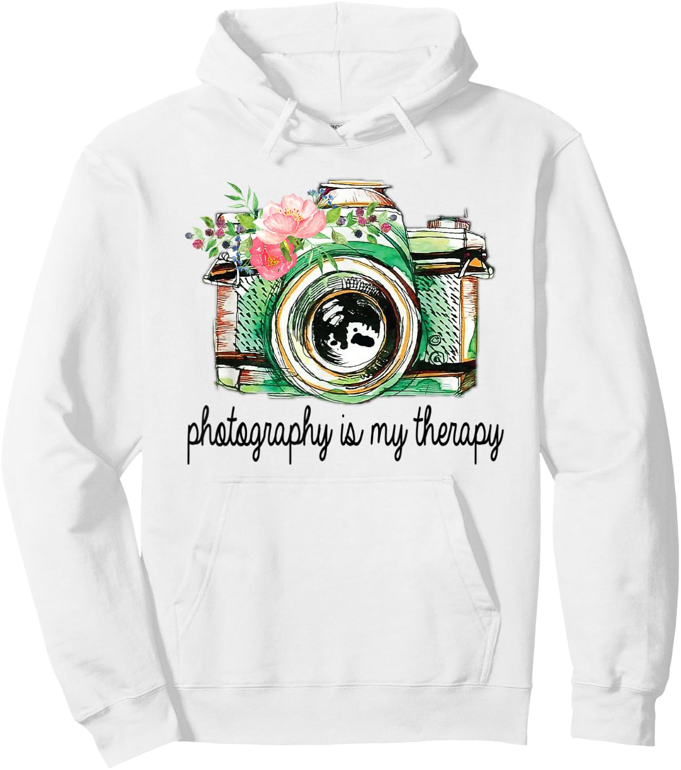 Photography Is My Therapy Vintage Camera With Flowers Hoodie - Hoodie | White