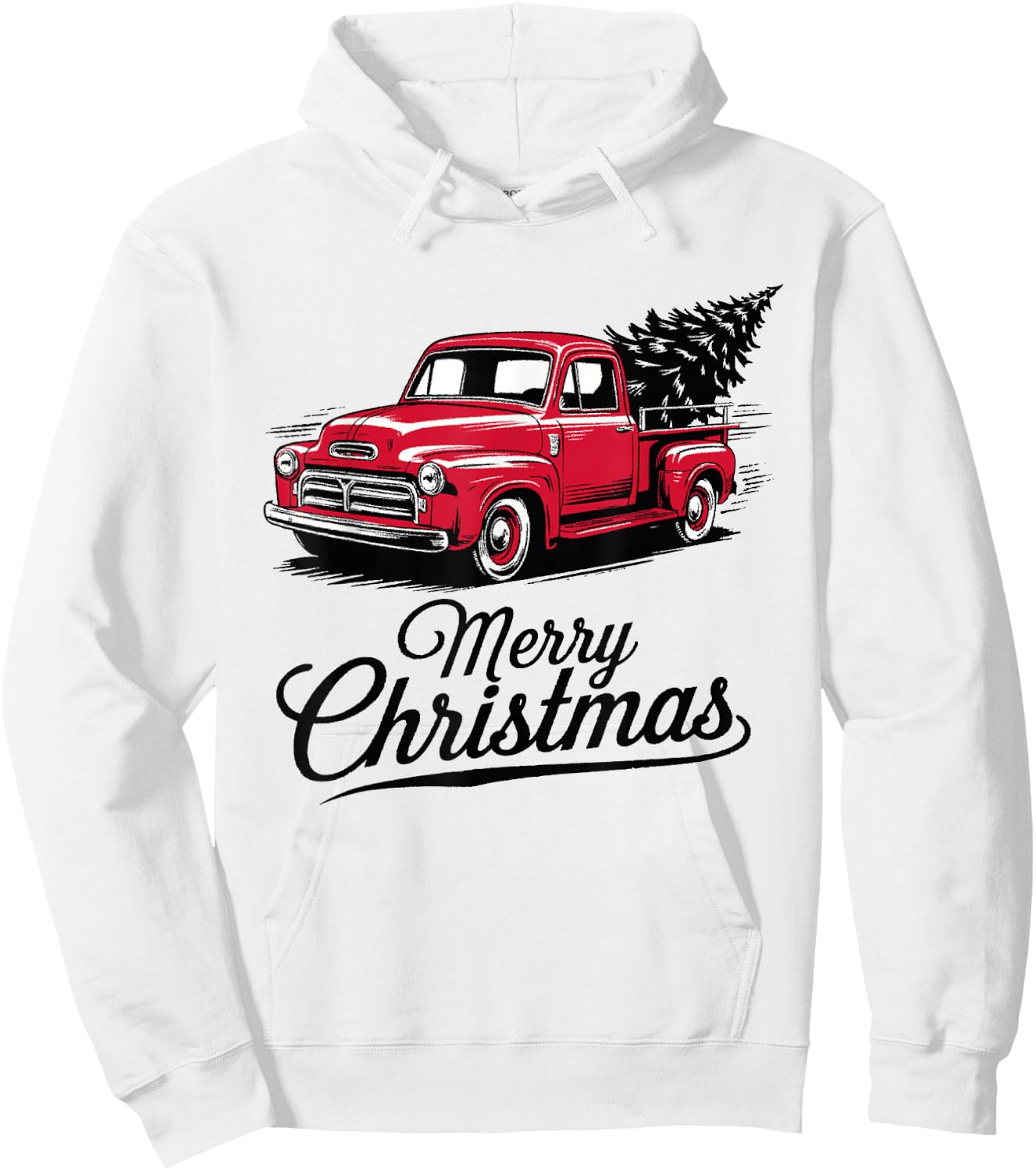 Red Pickup Truck Christmas Tree Vintage Christmas Men Women Hoodie - Hoodie | White