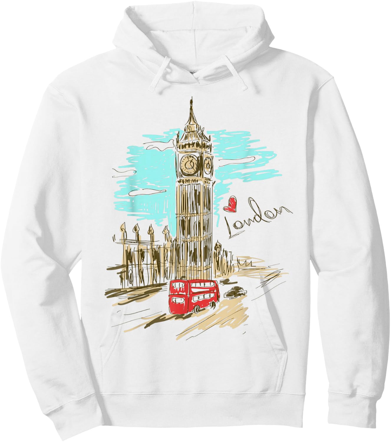 Big Ben Love London Hand Drawn Artwork Graphic Hoodie - Hoodie | White