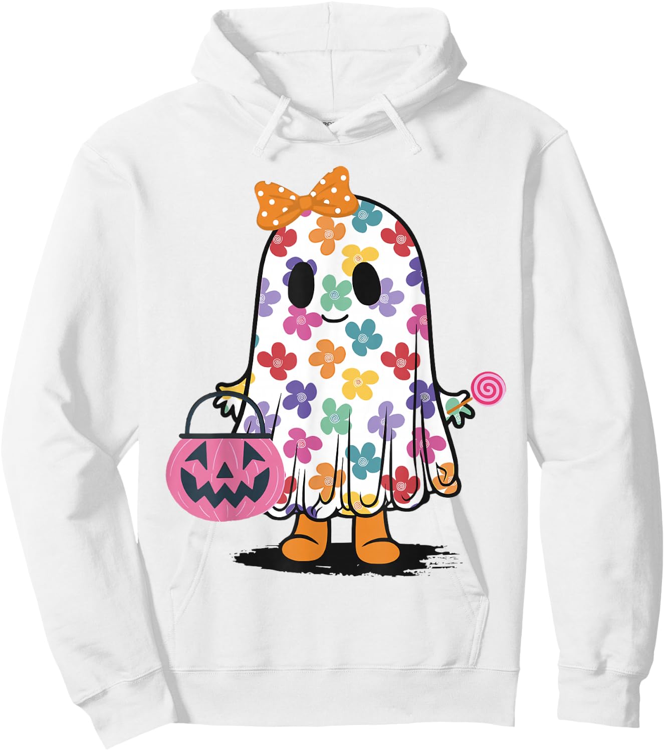 Cute Floral Ghost Trick or Treat Funny Halloween Costume Kid Hoodie - Hoodie | White