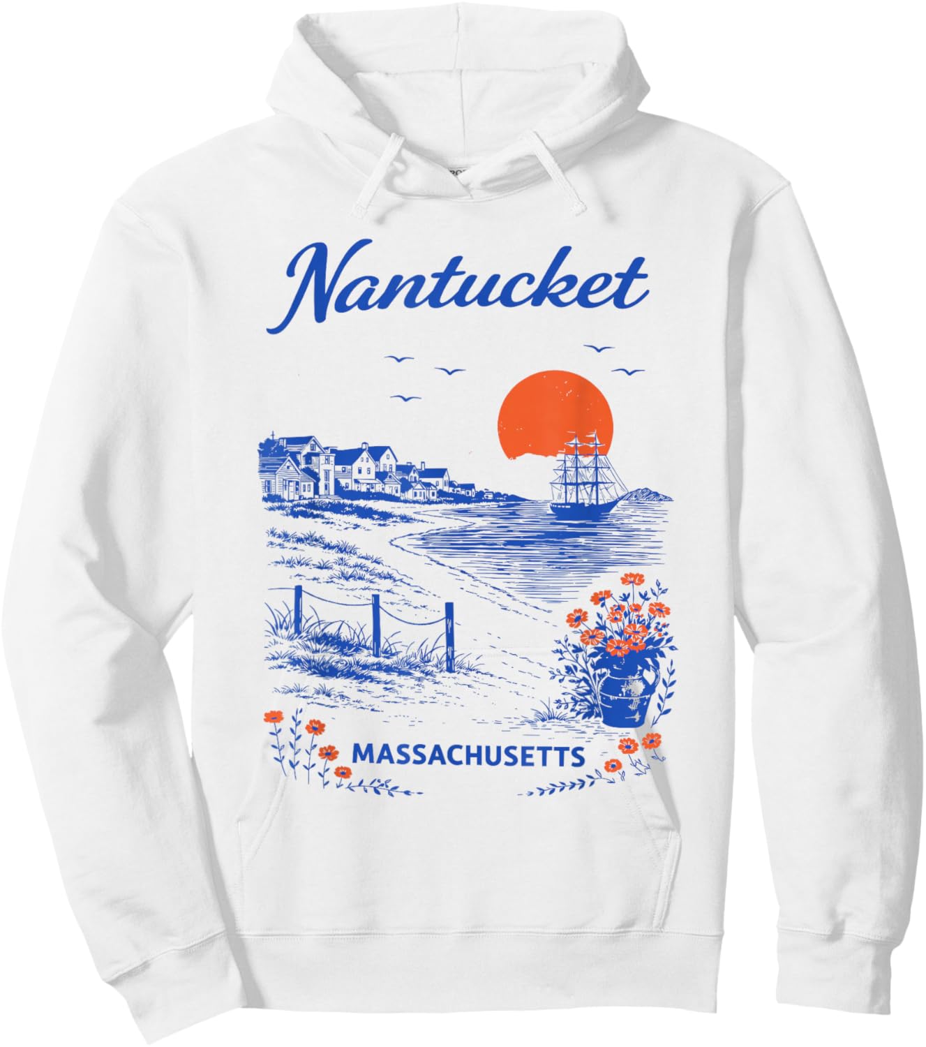 Nantucket Vintage Travel Scenic Illustration Hoodie - Hoodie | White