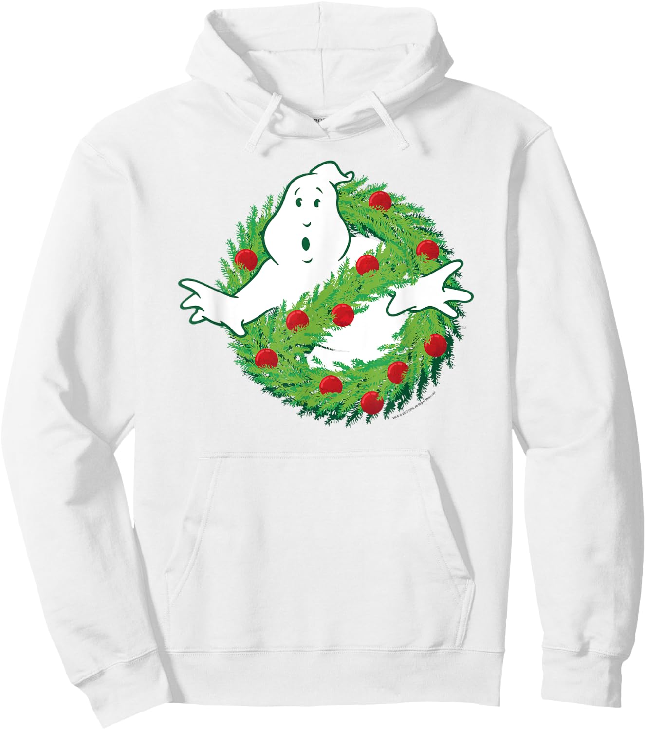 Ghostbusters Ghost of Christmas Wreath Logo Movie Hoodie - Hoodie | White