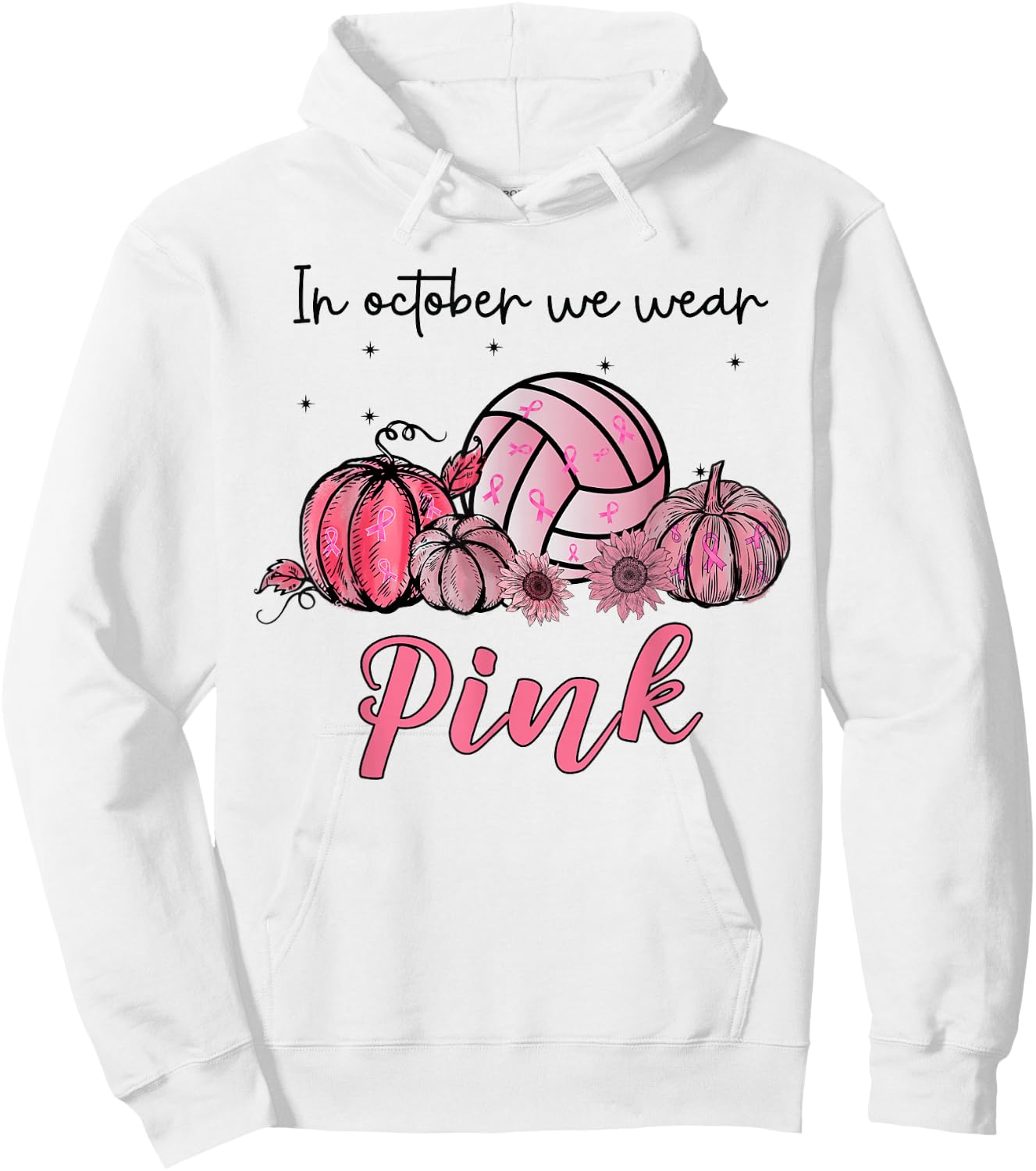 In October We Wear Pink Volleyball Breast Cancer Awareness Hoodie - Hoodie | White