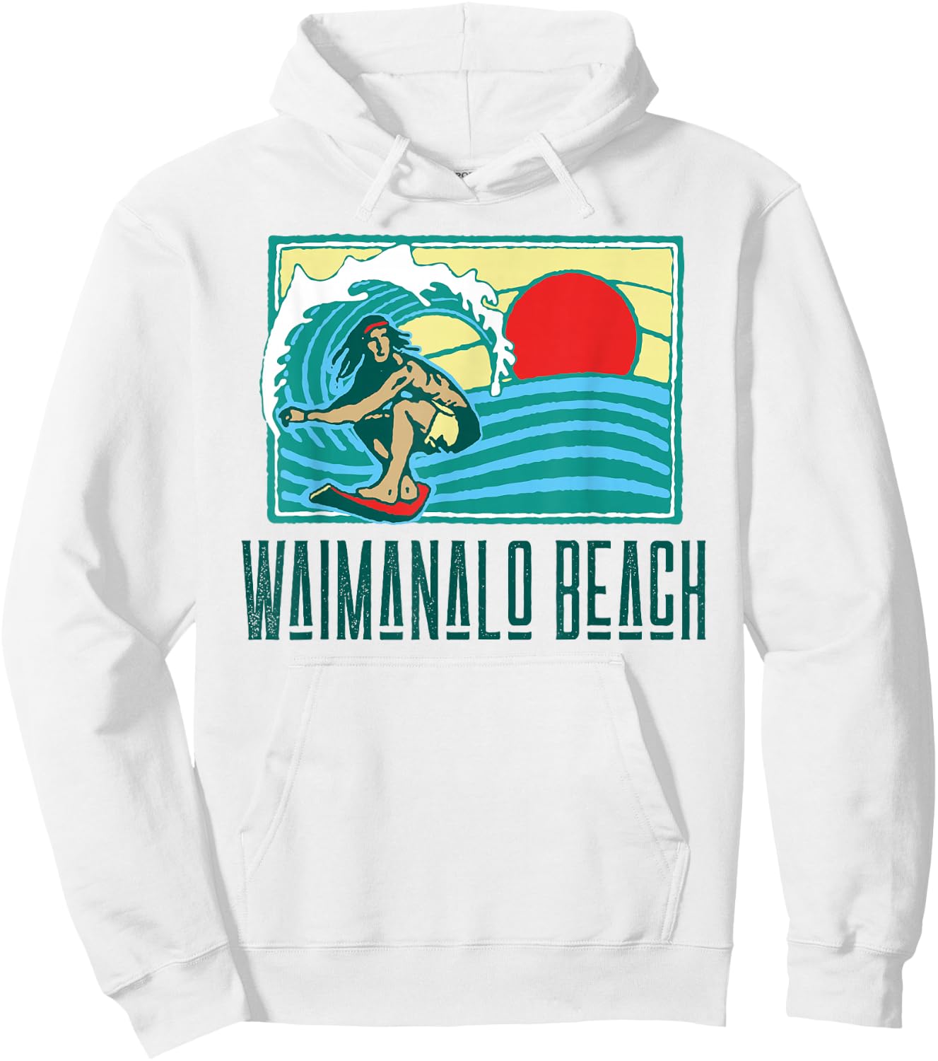 Waimanalo Beach Hawaii Vintage Surfer & Wave Retro Hoodie - Hoodie | White