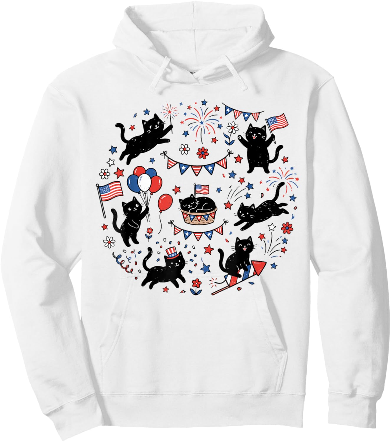 Cute July 4th Shirts , Funny Cat American Flag Hoodie - Hoodie | White