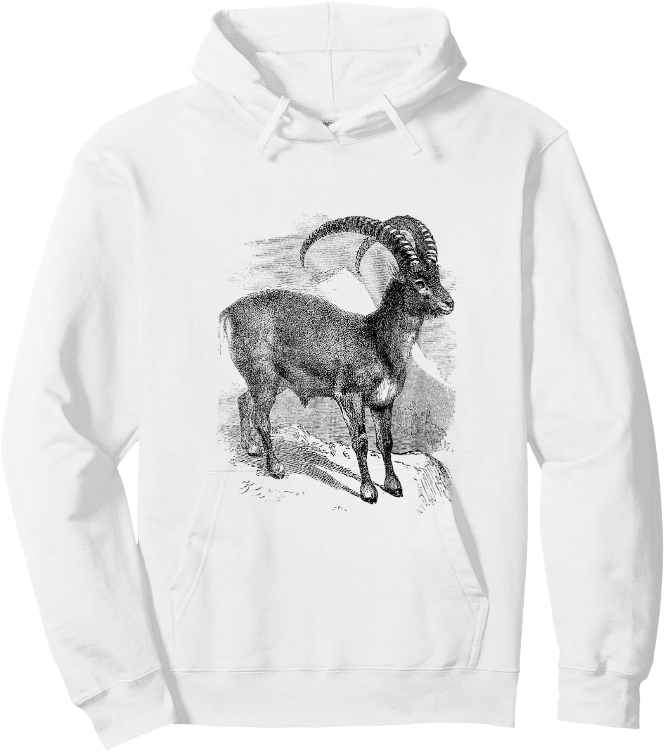 Ibex Mountain Goat Print Hoodie - Hoodie | White