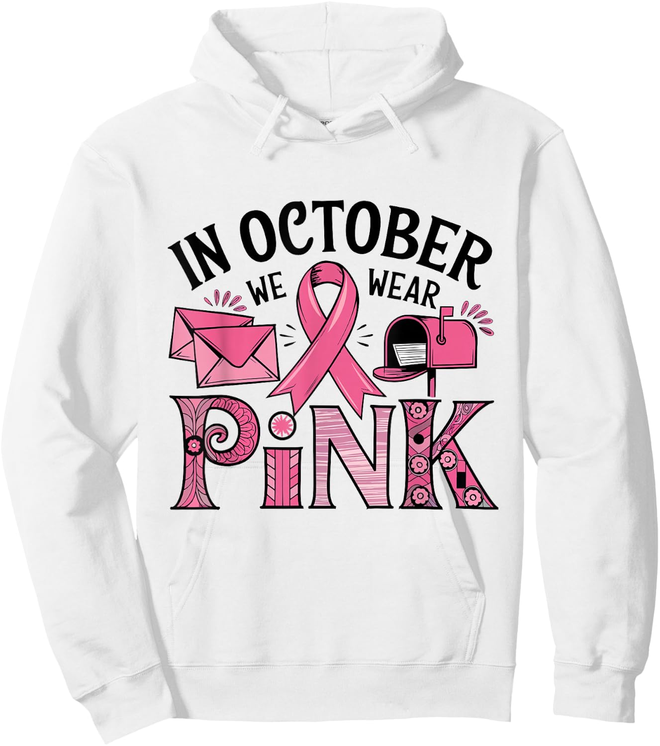 October We Wear Pink Breast Cancer Awareness Postal Worker Hoodie - Hoodie | White