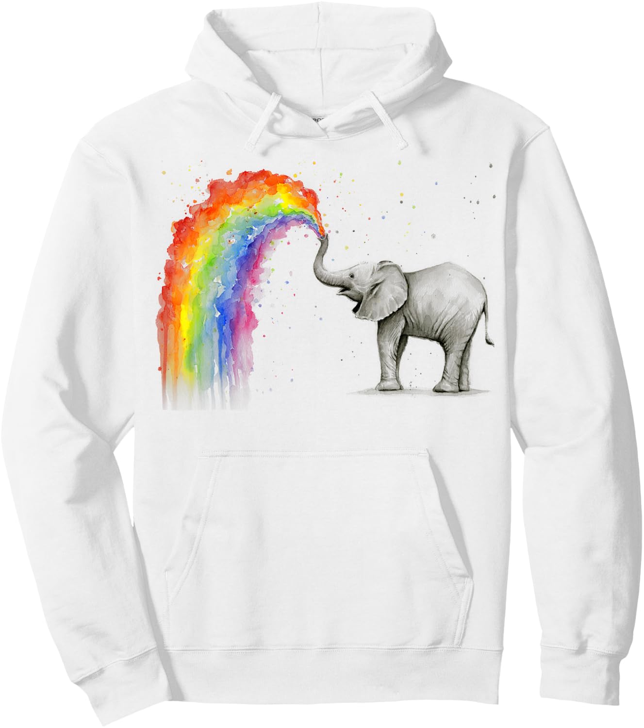 Elephant Spraying Rainbow Baby Elephant Watercolor Hoodie - Hoodie | White