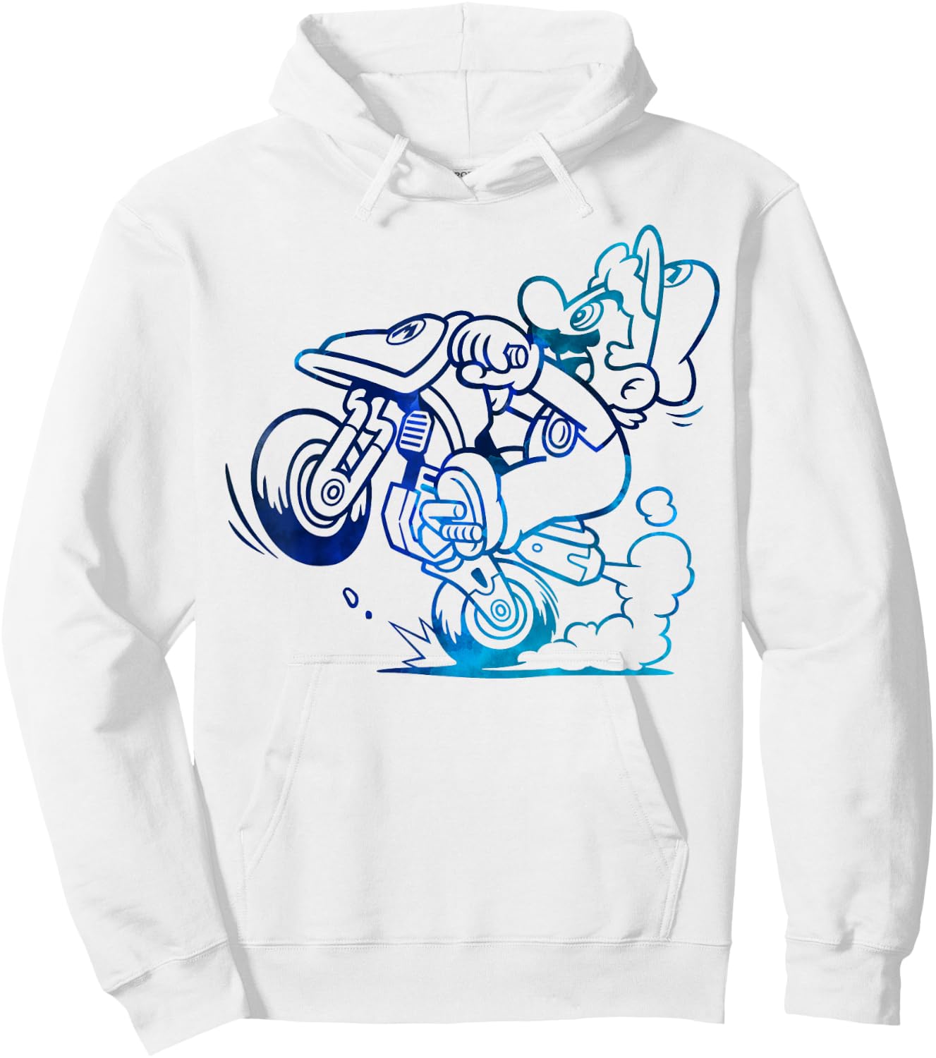 Nintendo Mario Kart Blue Watercolor Wheelie Graphic Hoodie - Hoodie | White
