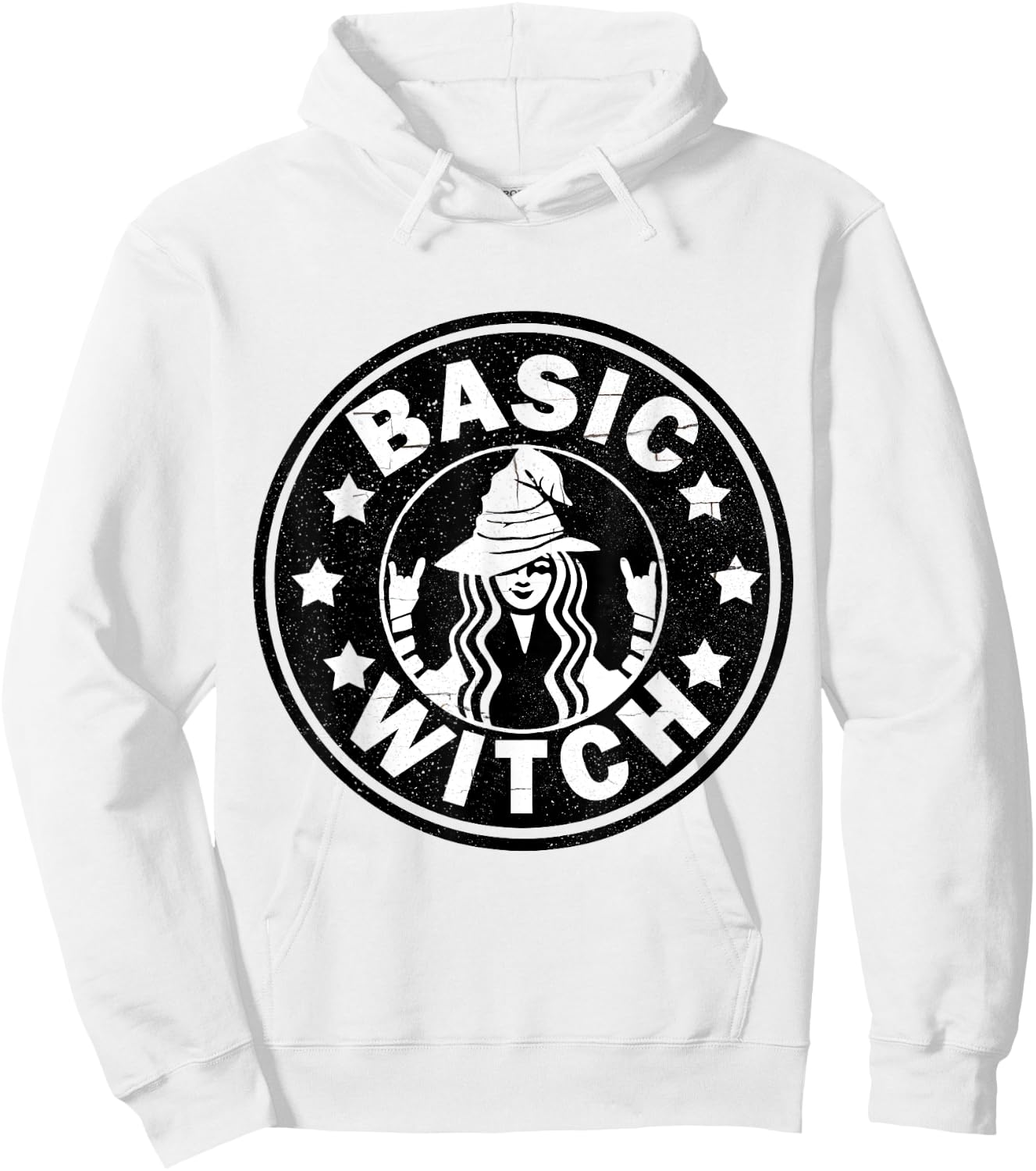 Funny Basic Witch Halloween Distressed Hoodie - Hoodie | White