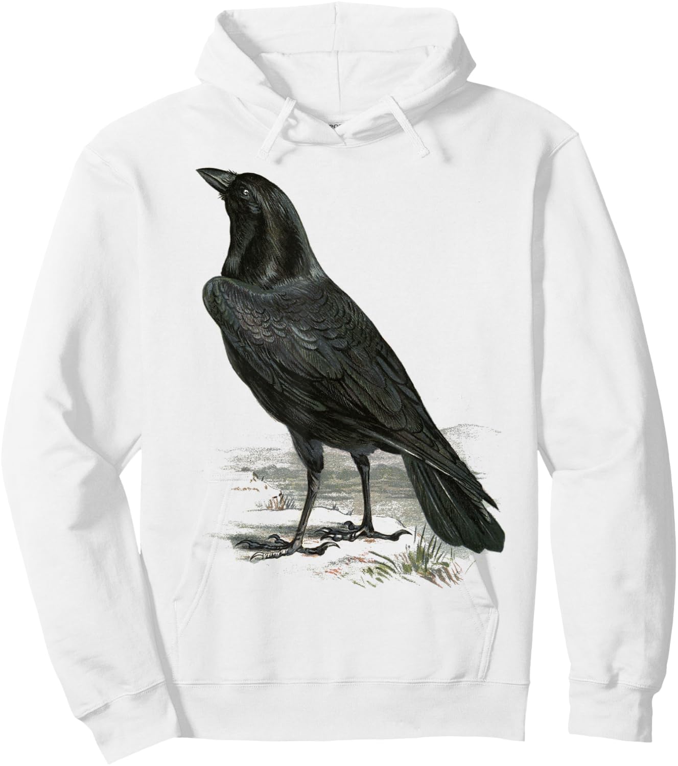 Raven Vintage Illustration Crow Hoodie - Hoodie | White