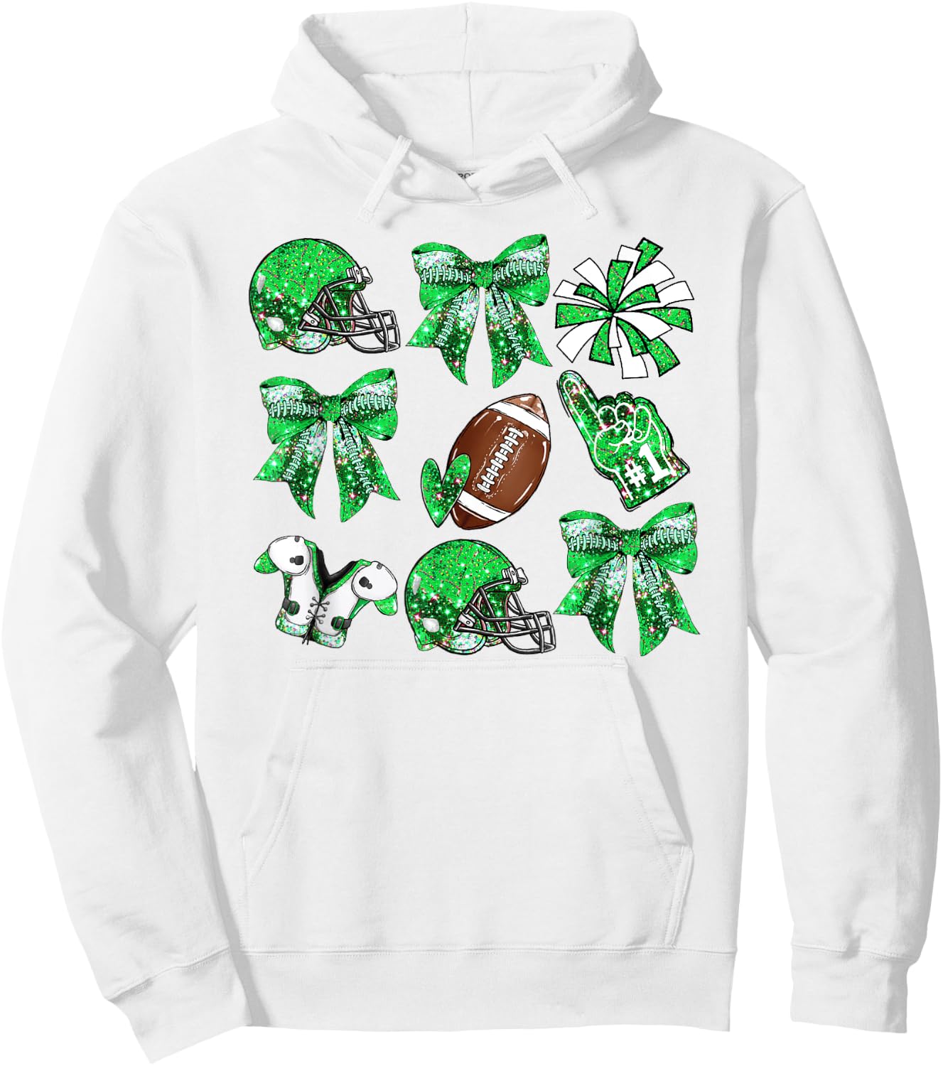 Green Coquette Bow Football Game Day Women Girls Kids Hoodie - Hoodie | White