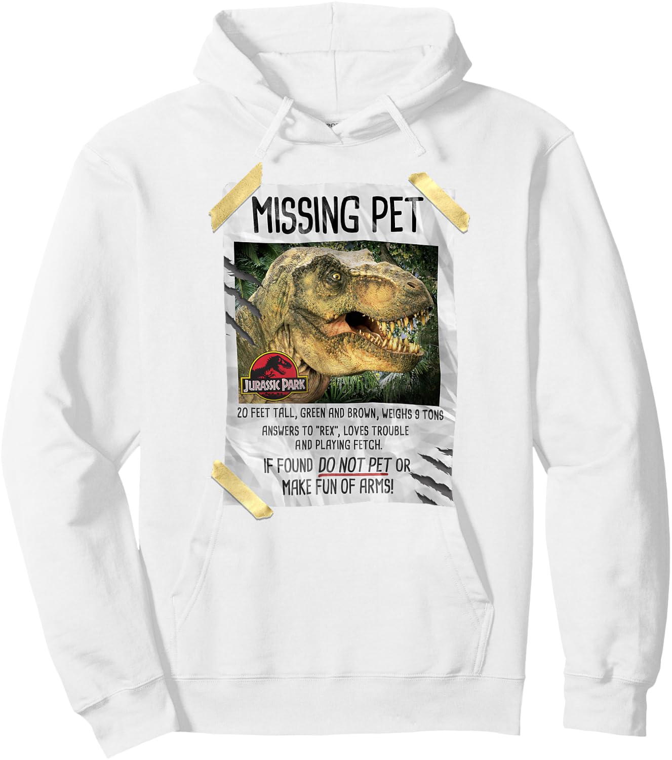 Jurassic Park Missing Pet T-Rex Poster Taped Hoodie - Hoodie | White