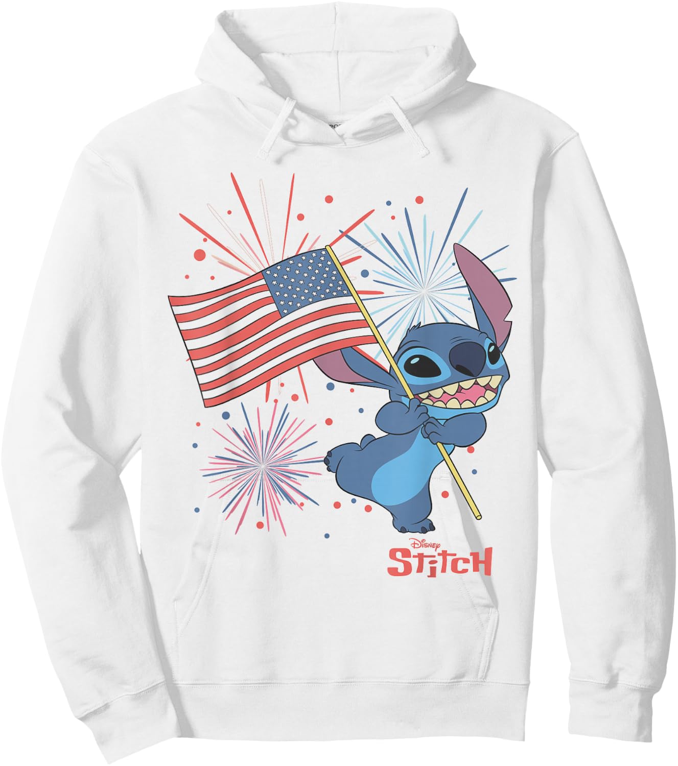 Disney Lilo & Stitch 4th of July Stitch USA Flag & Fireworks Hoodie - Hoodie | White