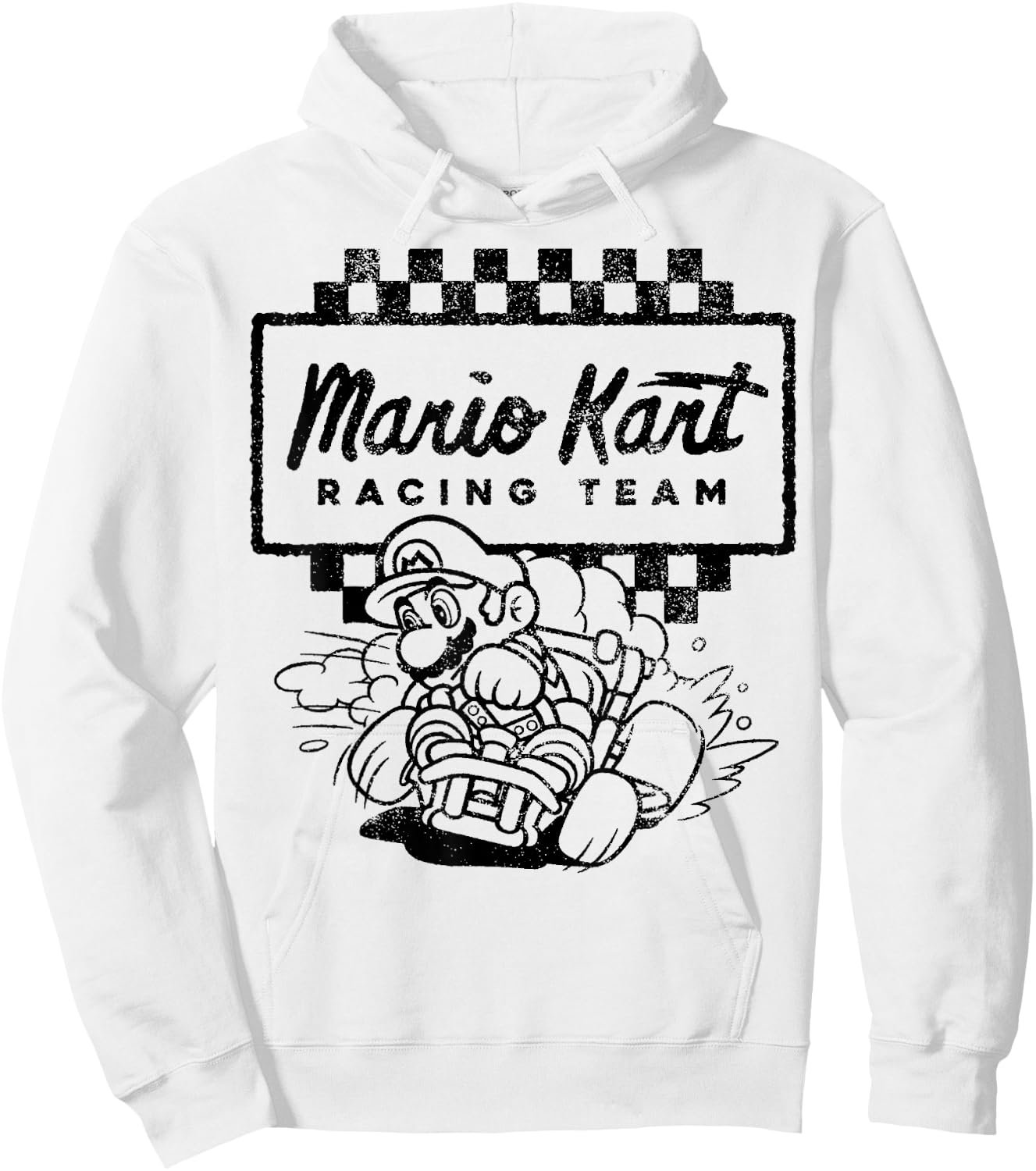 Mario Kart Racing Team Outlined Mario Drift Graphic Hoodie - Hoodie | White