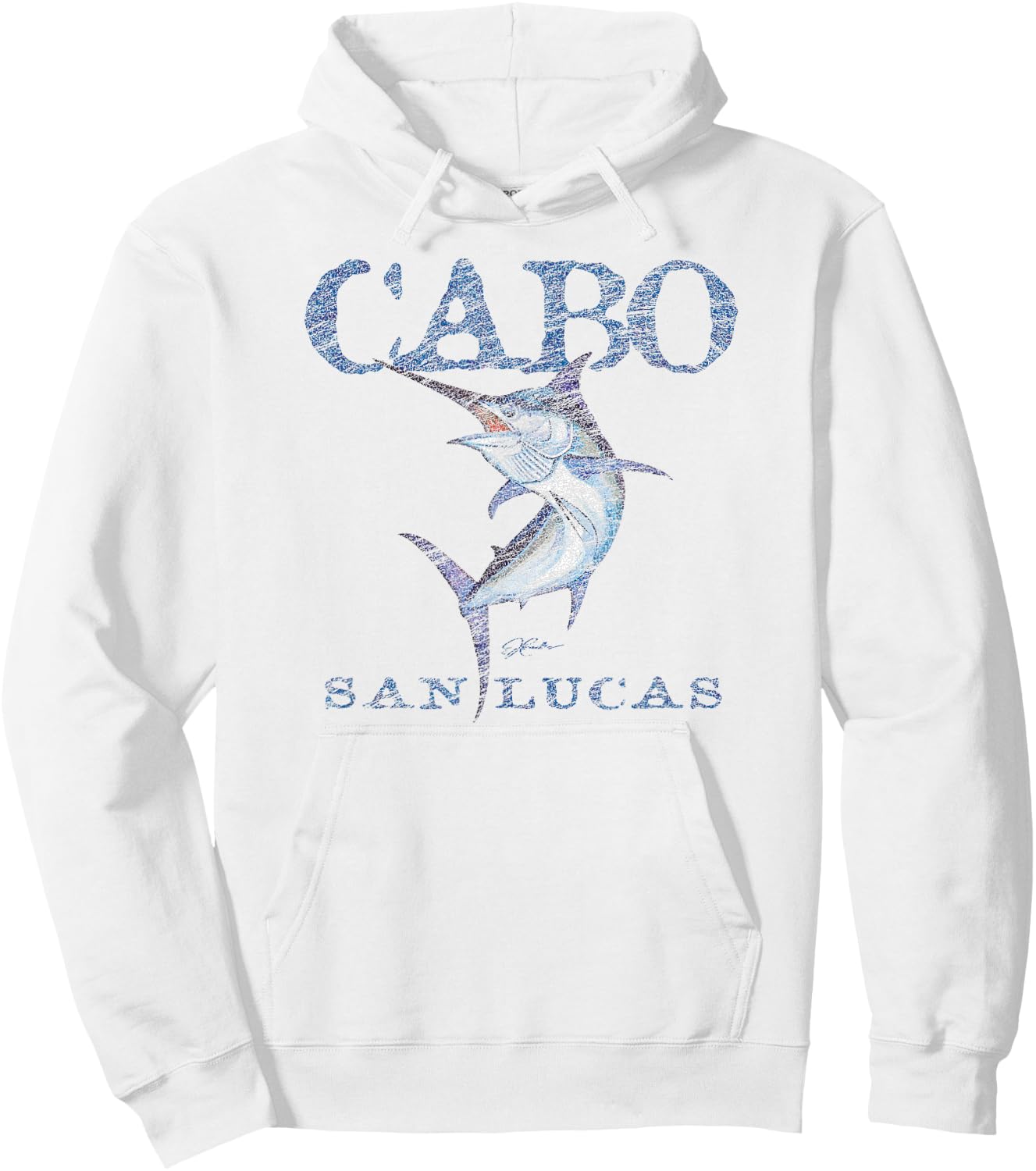 JCombs: Cabo San Lucas, Black Marlin (Distressed) Hoodie - Hoodie | White
