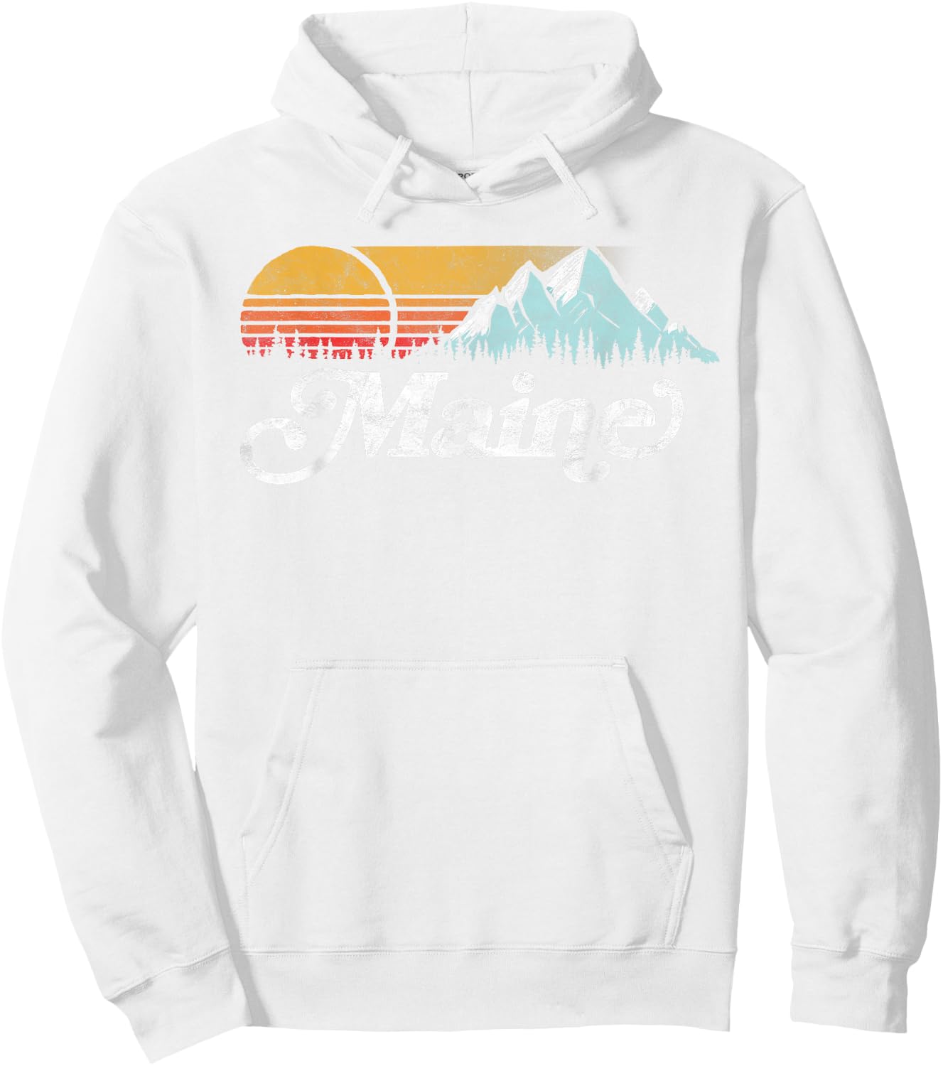 Retro Vibe Maine Vintage Mountains & Sun Small Hoodie - Hoodie | White