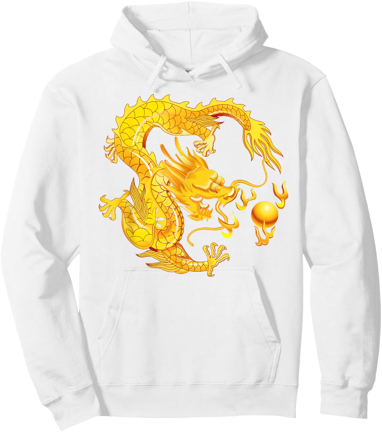 Fearless Golden Chinese Dragon Fire Ball Hoodie - Hoodie | White