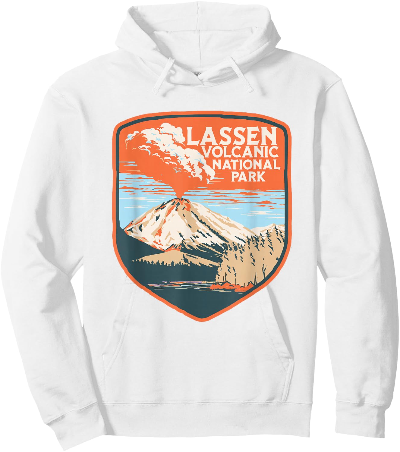 Lassen Volcanic National Park Retro Volcano Graphic Hoodie - Hoodie | White