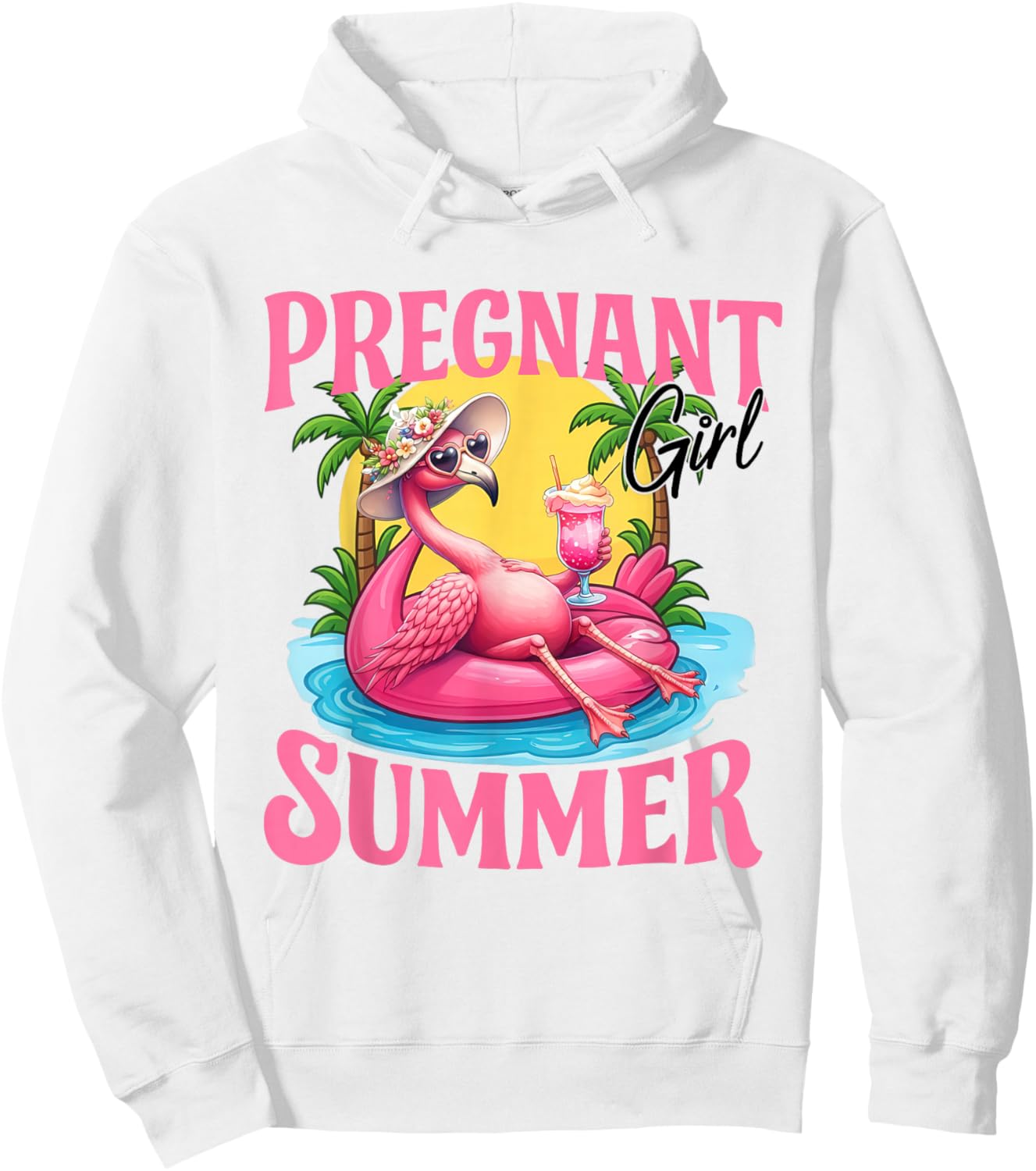 Pregnant Girl Summer Flamingo Baby Shower Expecting Mom Hoodie - Hoodie | White