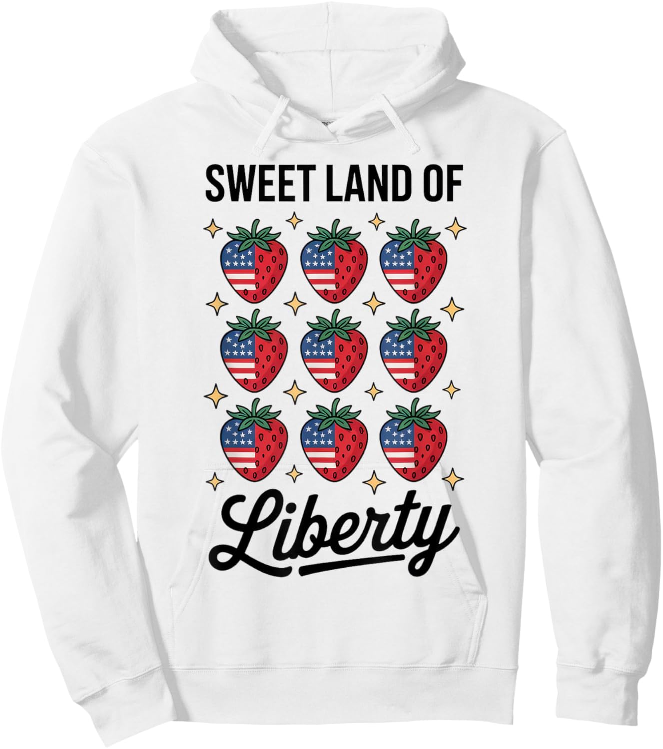 Sweet Land of Liberty 4th Of July Cute Strawberry USA Flag Hoodie - Hoodie | White