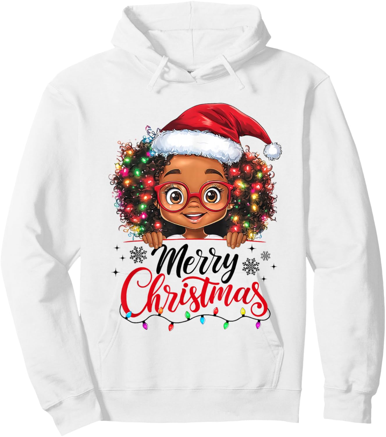 African American Merry Christmas African Black Afro Girls Hoodie - Hoodie | White