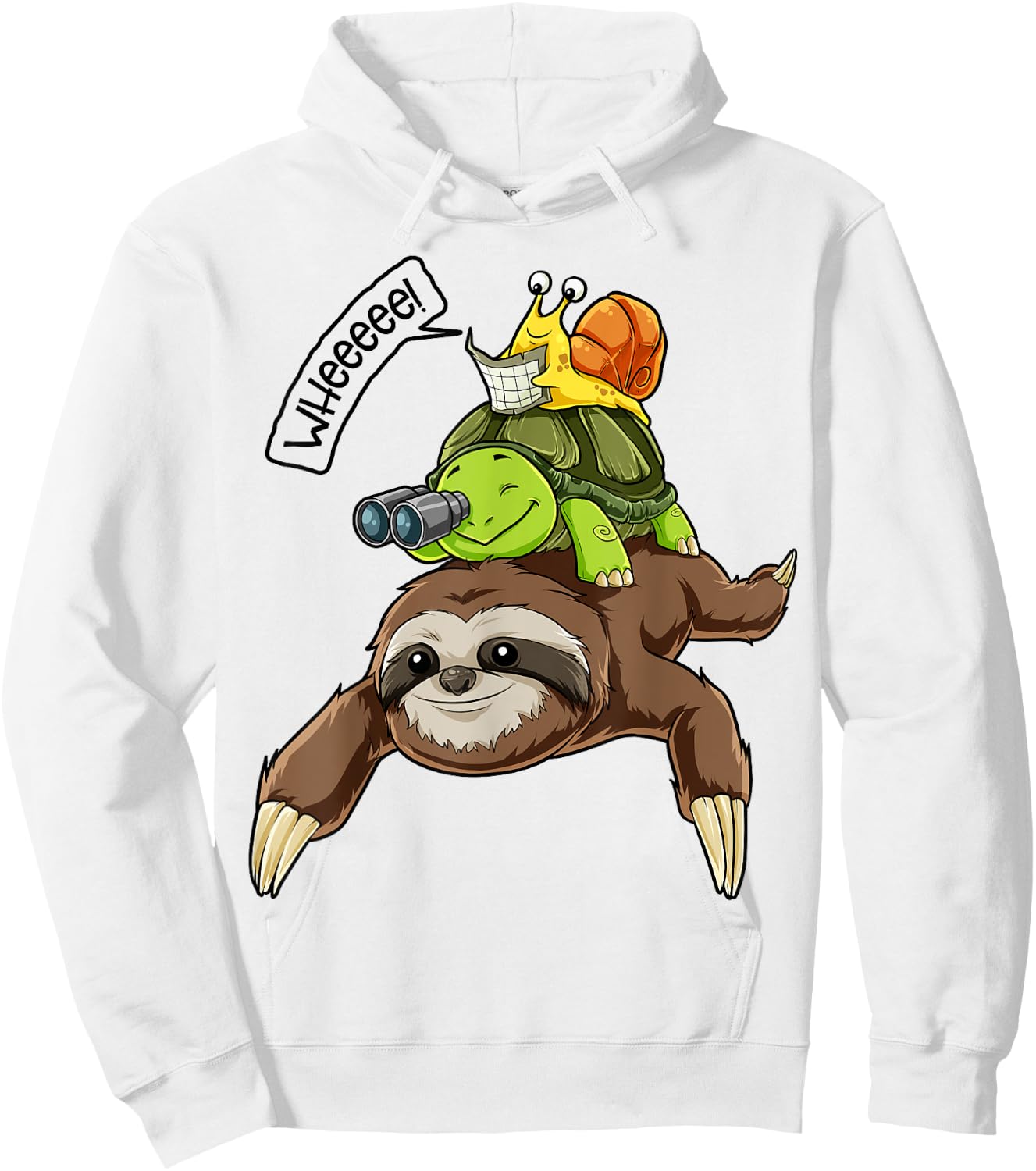 Sloth Turtle Snail T Shirt Piggyback Running Riding Team Hoodie - Hoodie | White
