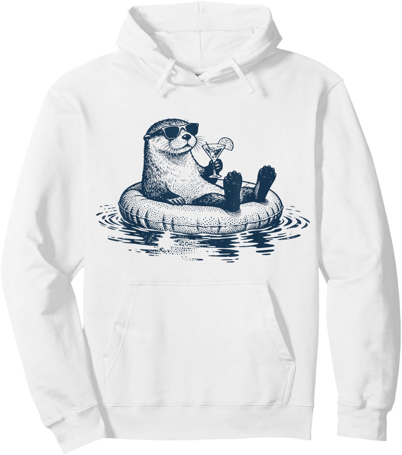 Cool Otter Floating Pool Cocktail, Ocean, Beach, Summer, Sun Hoodie - Hoodie | White