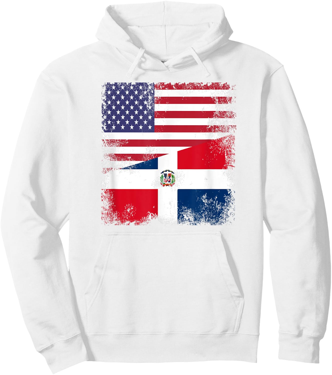 Half Dominican Flag | Vintage USA Gift Hoodie - Hoodie | White