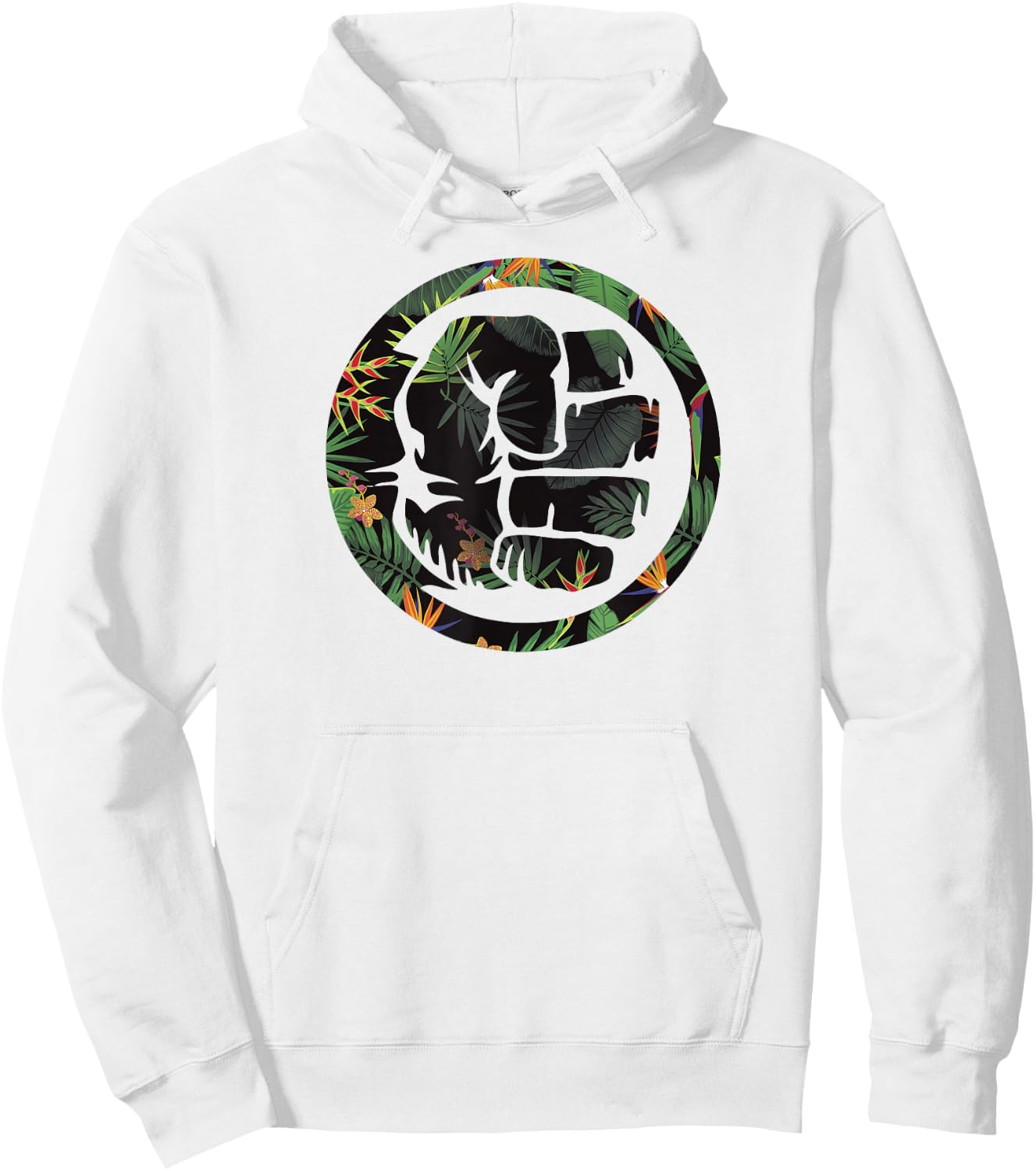 Marvel Hulk Fist Smash Logo Tropical Pattern Graphic Hoodie - Hoodie | White