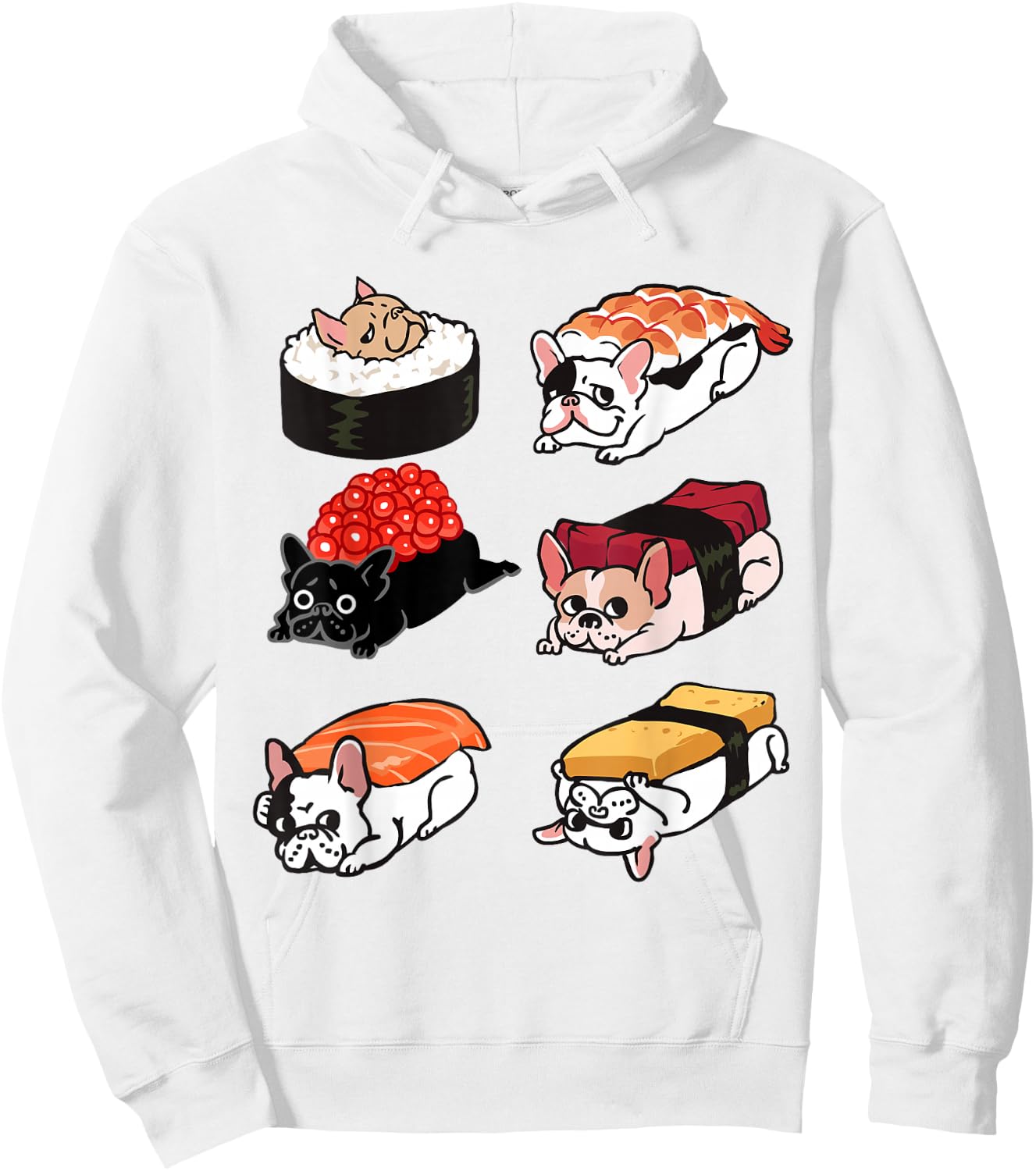Sushi French Bulldog Funny T- by Huebucket Hoodie - Hoodie | White